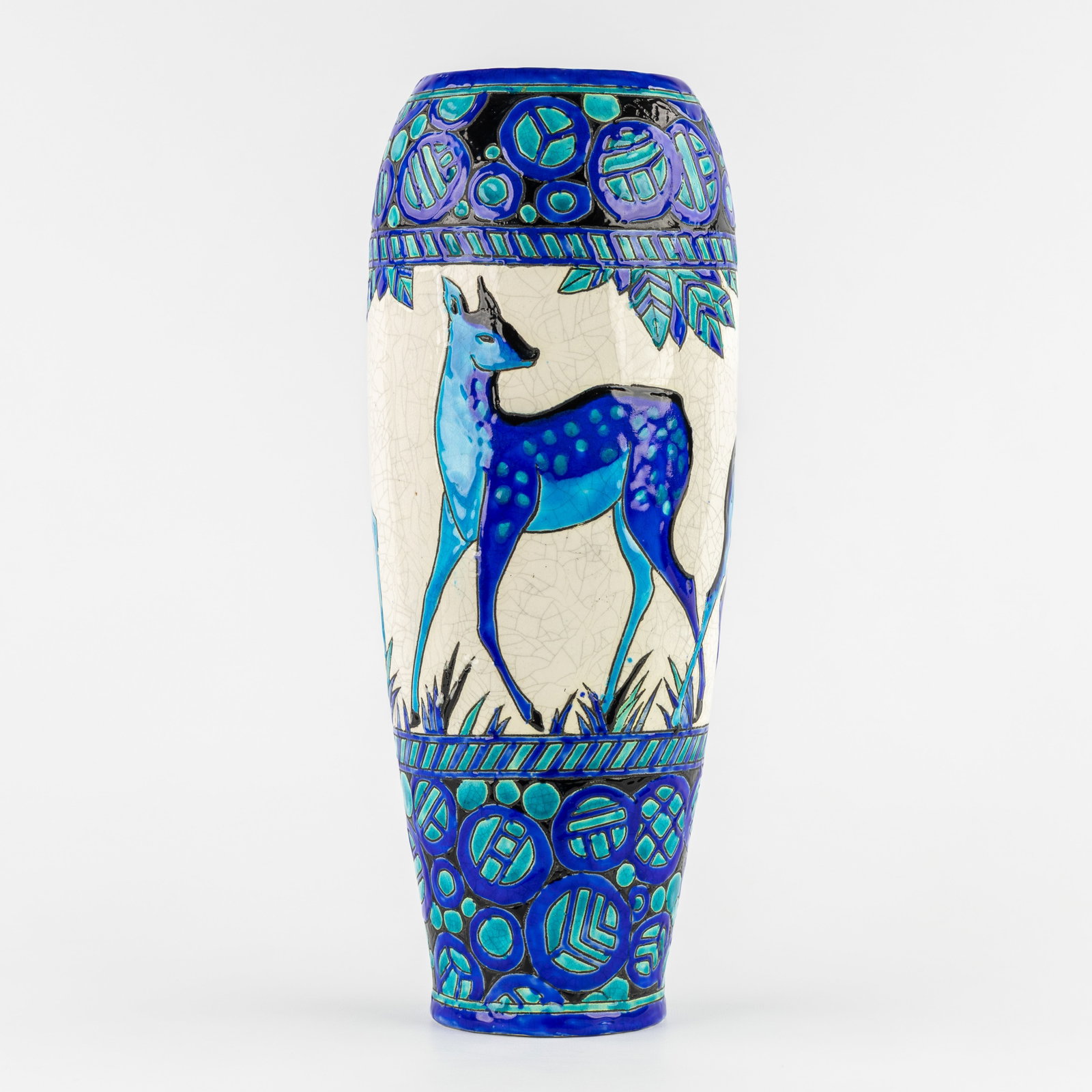 Charles Catteau (1880–1966) ‘Vase with Fallow Deer and Does', glazed ceramic for Boch Keramis. (1 of 7)