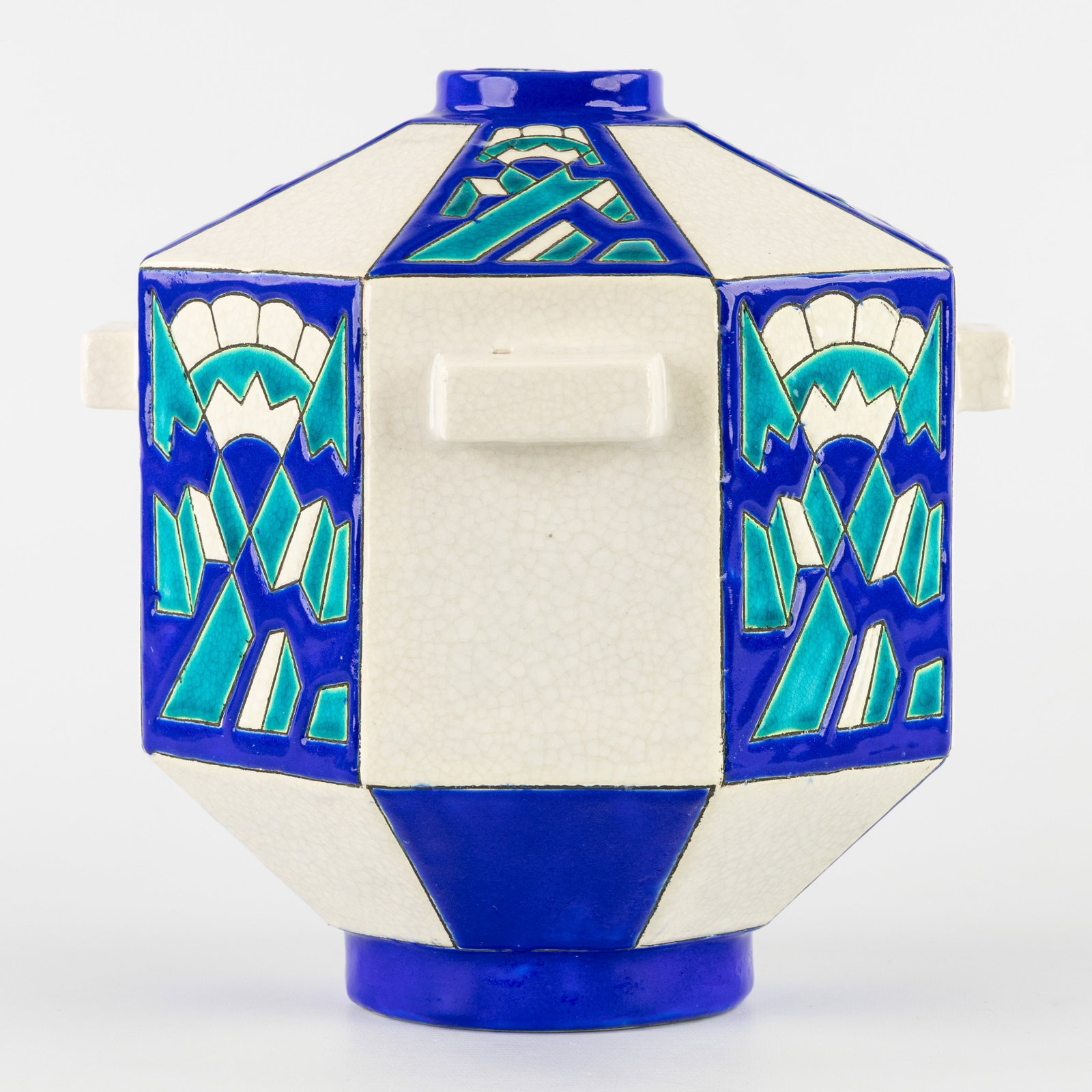 Charles Catteau (1880–1966) ‘Three-colour design with highly stylised floral motifs', glazed: Charles Catteau (1880–1966) 'Three-colour design with highly stylised floral motifs', glazed ceramic for Boch Keramis. Three-colour design with highly stylised floral motifsMarked Boch Freres Kerami