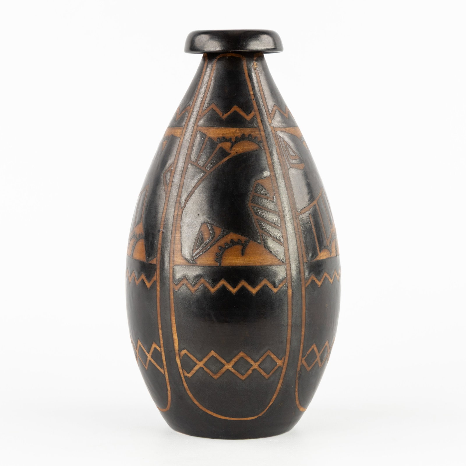 Charles Catteau (1880-1966) 'Two-colour decoration of stylised birds'. Glazed stoneware for Boch (1 of 7)