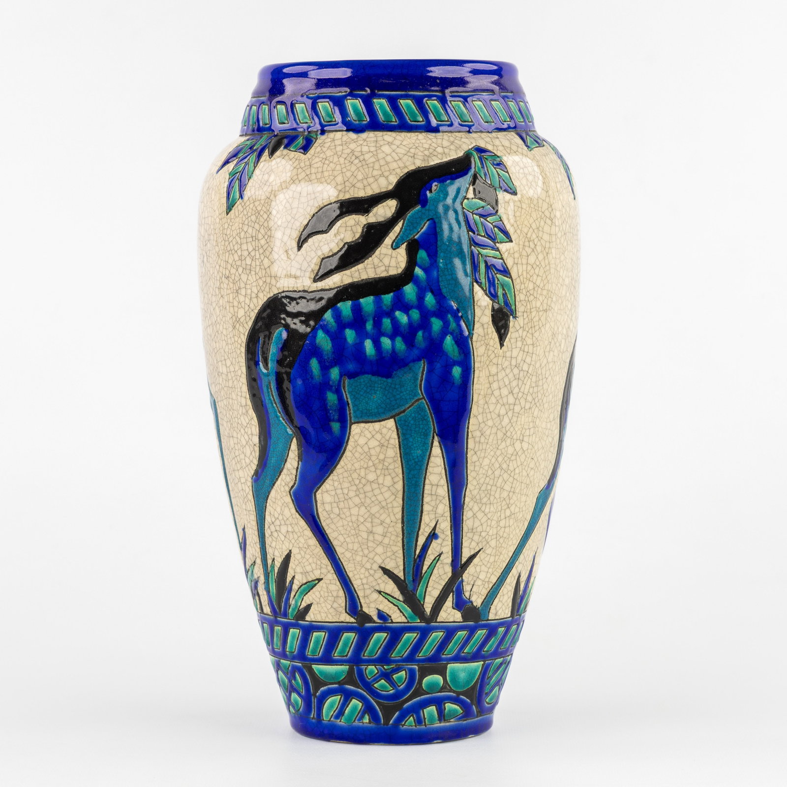 Charles Catteau (1880–1966) ‘Vase with Fallow Deer and Does', glazed ceramics for Boch Keramis. (1 of 6)