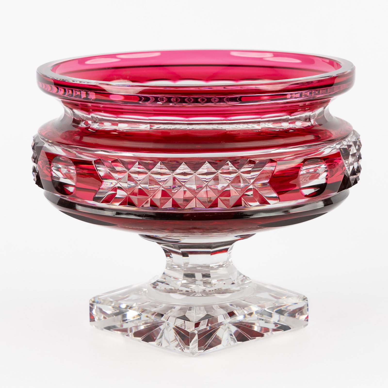Val Saint Lambert, Hubert Lega (1930-2017) a bowl on foot, cut and coloured crystal. (1 of 8)
