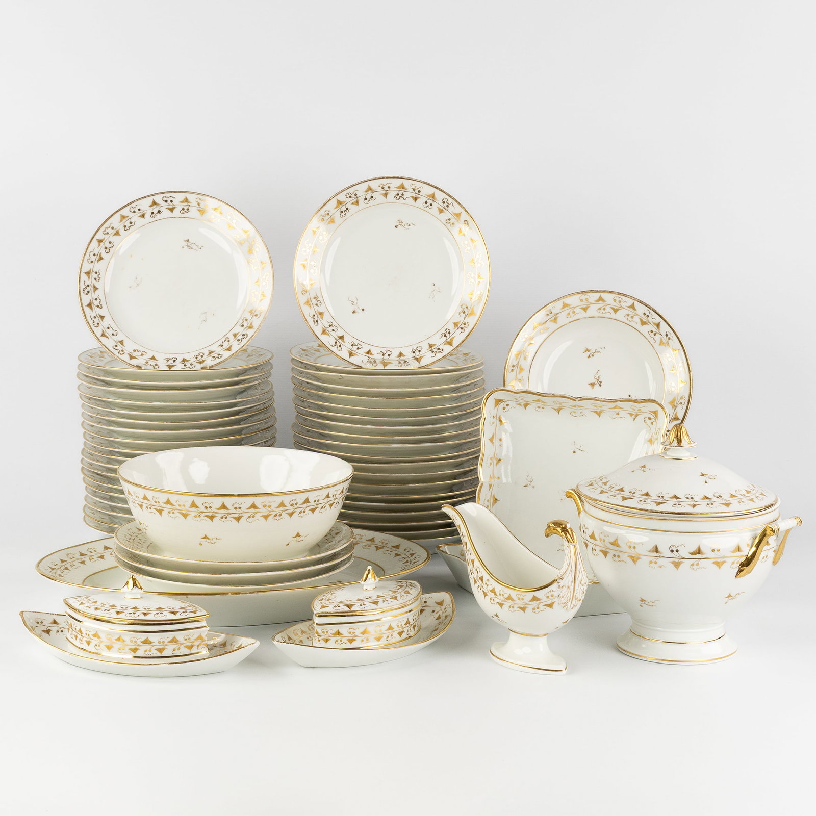 Meissener marked, a 55-piece porcelain dinner service, gilded Empire decor. (1 of 16)