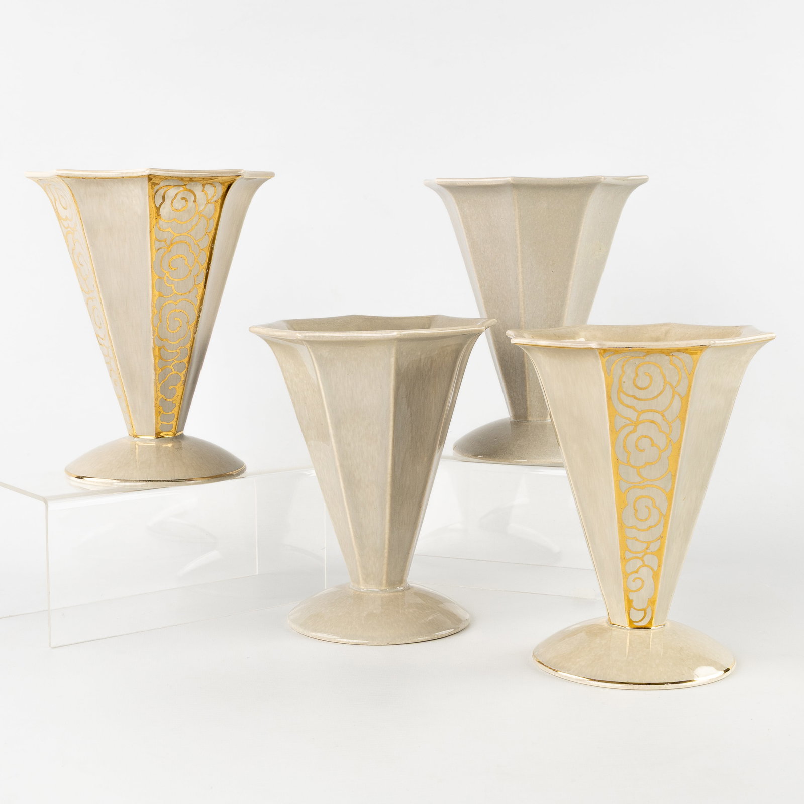 Jean Luce (1895-1964) Two pairs of Art Deco drop vases, glazed ceramic, circa 1930. (1 of 8)