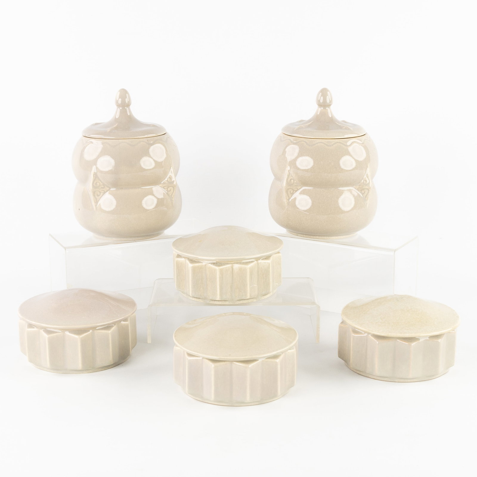 Jean Luce (1895-1964) Six covered bowls or jars, glazed ceramic, for Villeroy & Boch, Art Deco, (1 of 15)