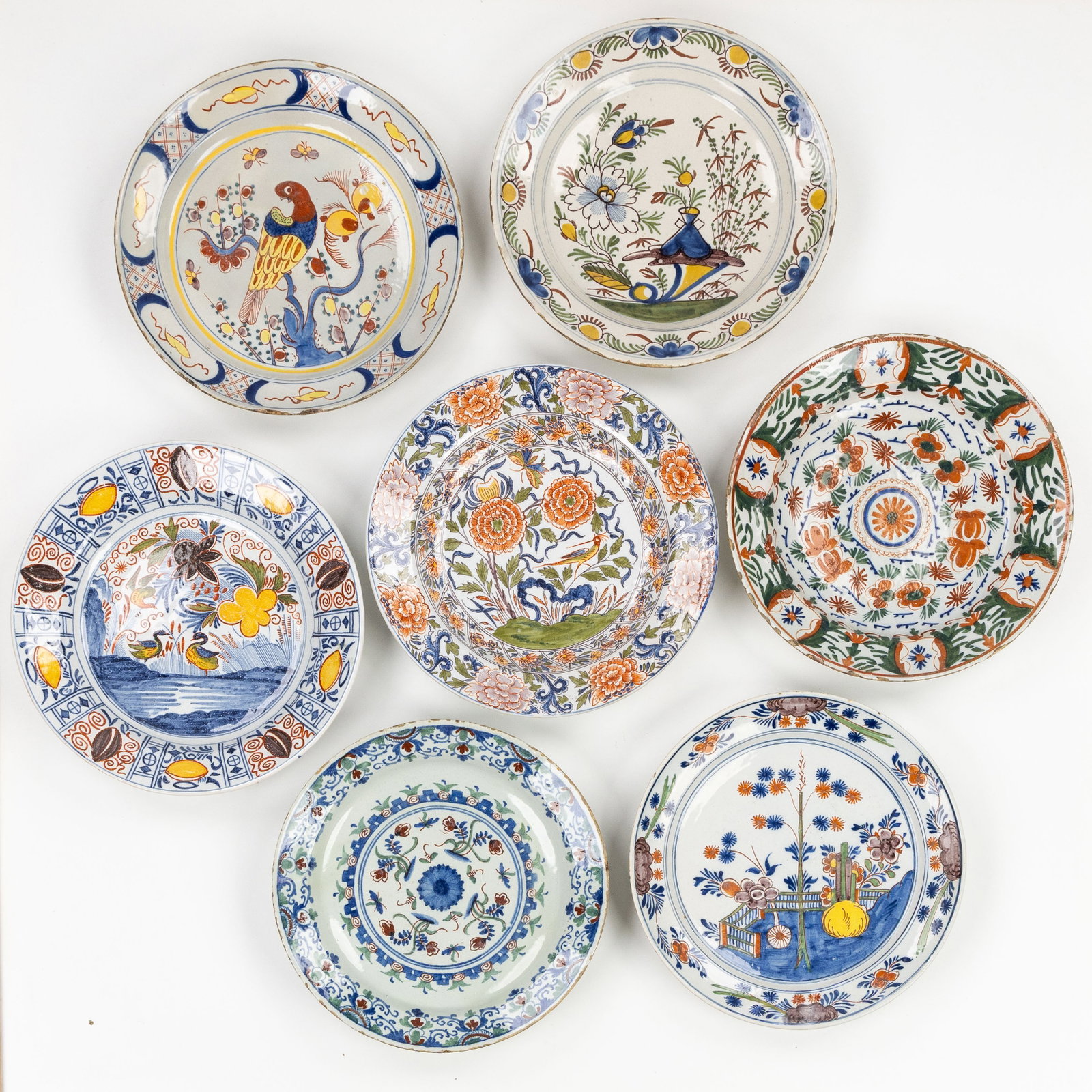 Seven antique plates, Delftware. 18th century. (1 of 5)