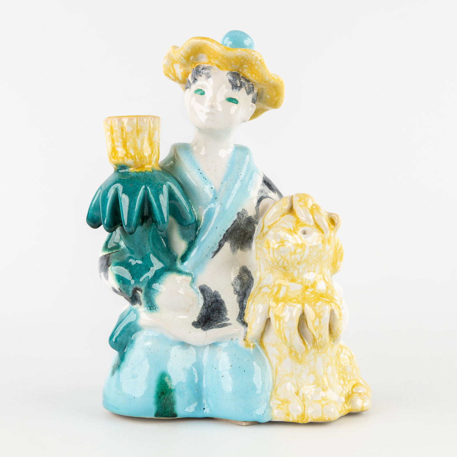 Odette Lepeltier (1914–2006) 'Figure with a Lion', glazed ceramic. (1 of 8)