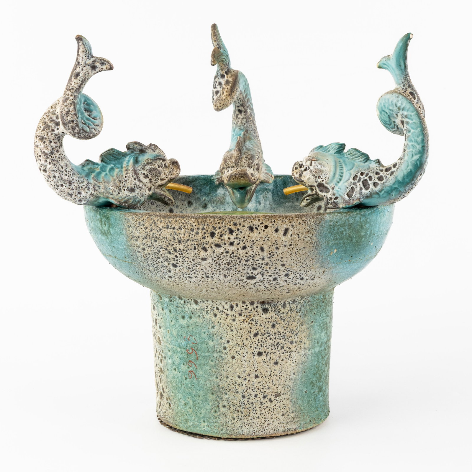 Vallauris, a fountain with three dolphins, glazed ceramic, circa 1950. (1 of 8)