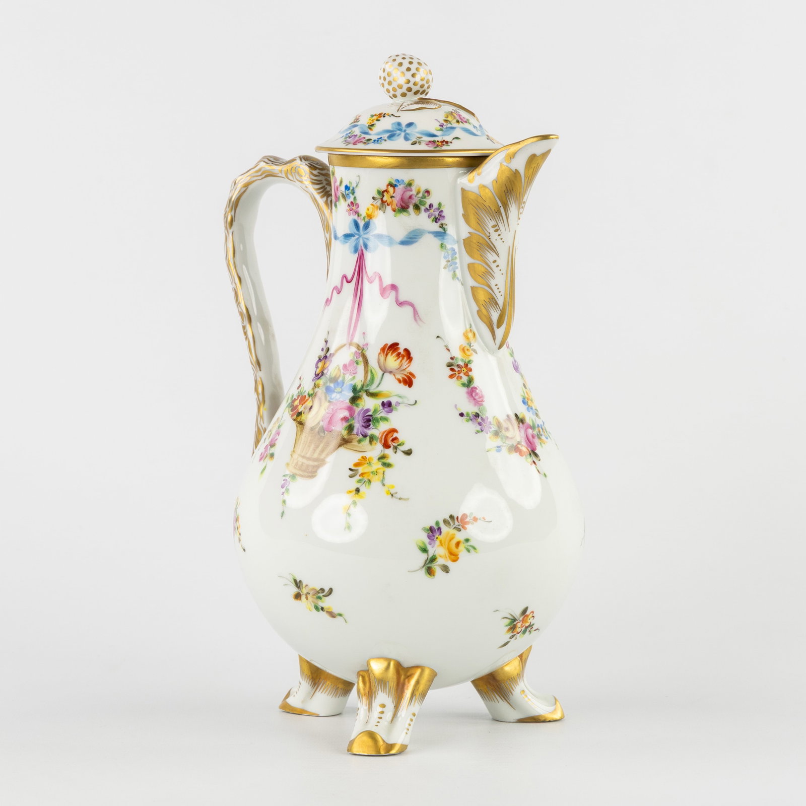 Le Tallec, a gilded and hand-painted porcelain coffee pot with floral decoration, France, 1960. (1 of 9)