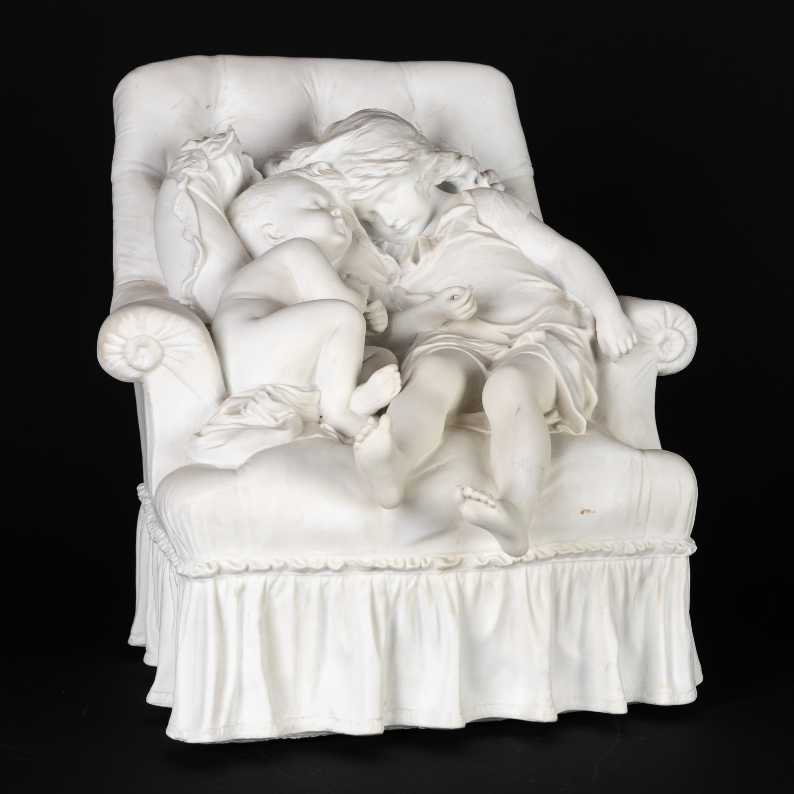 A large bisque porcelain group 'Le Nid'. France, late 19th C. (1 of 7)