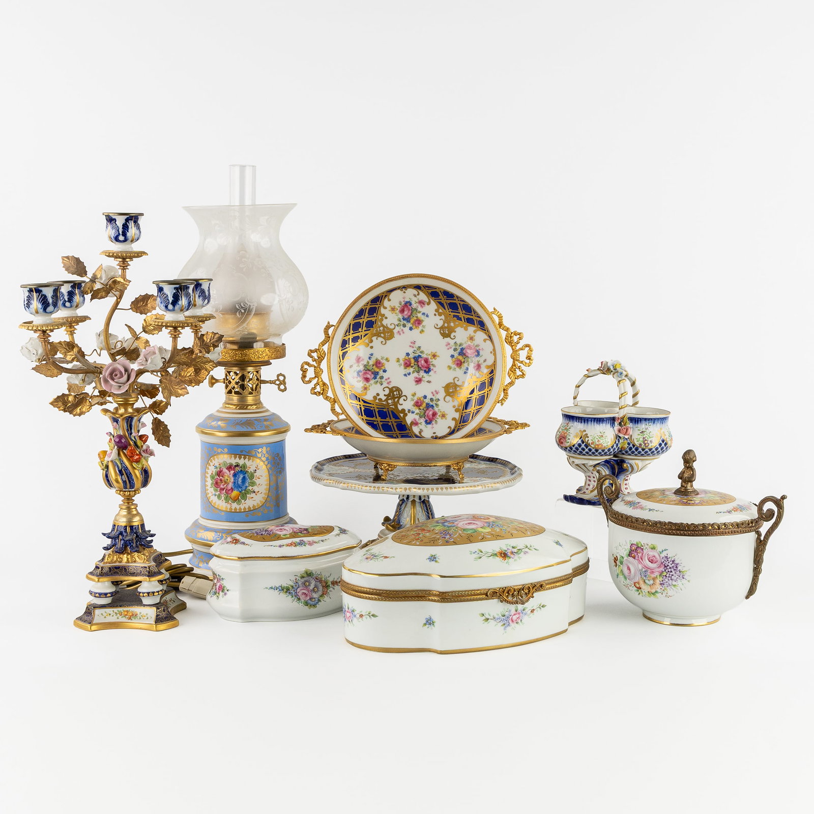 Limoges and Sèvres, a collection of porcelain with hand-painted decorations and gilded finish, 20th (1 of 16)