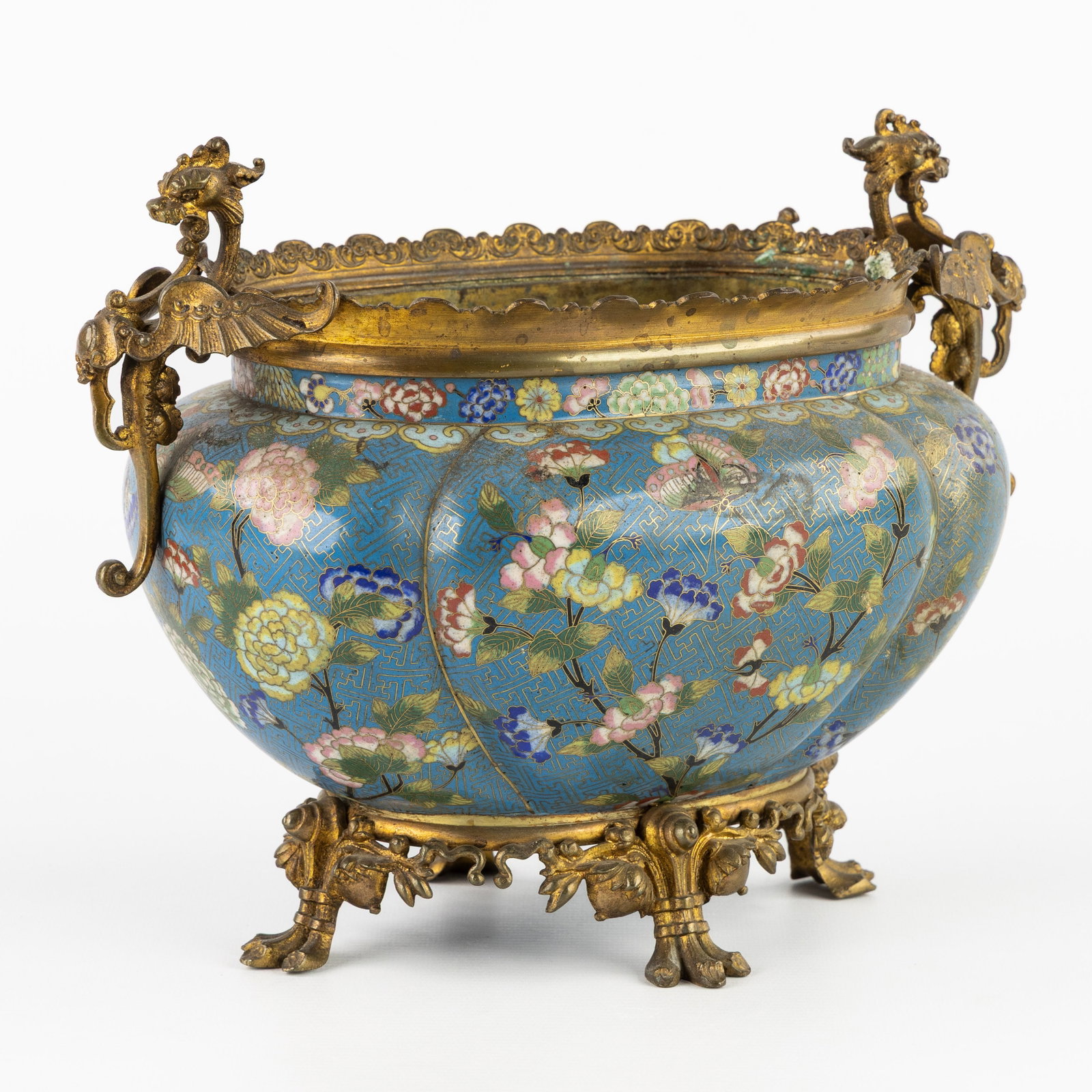 A Chinese jardinière, cloisonne enamel decorated with griffins. Circa 1900. (1 of 9)