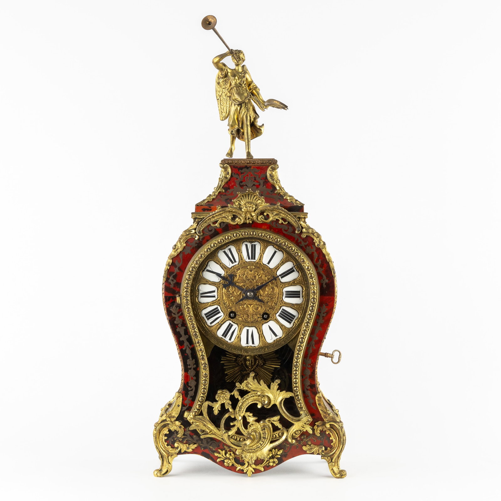 A French Cartel Clock, Boulle inlay, richly mounted with gilded bronze and a putto, 19th century. (1 of 9)