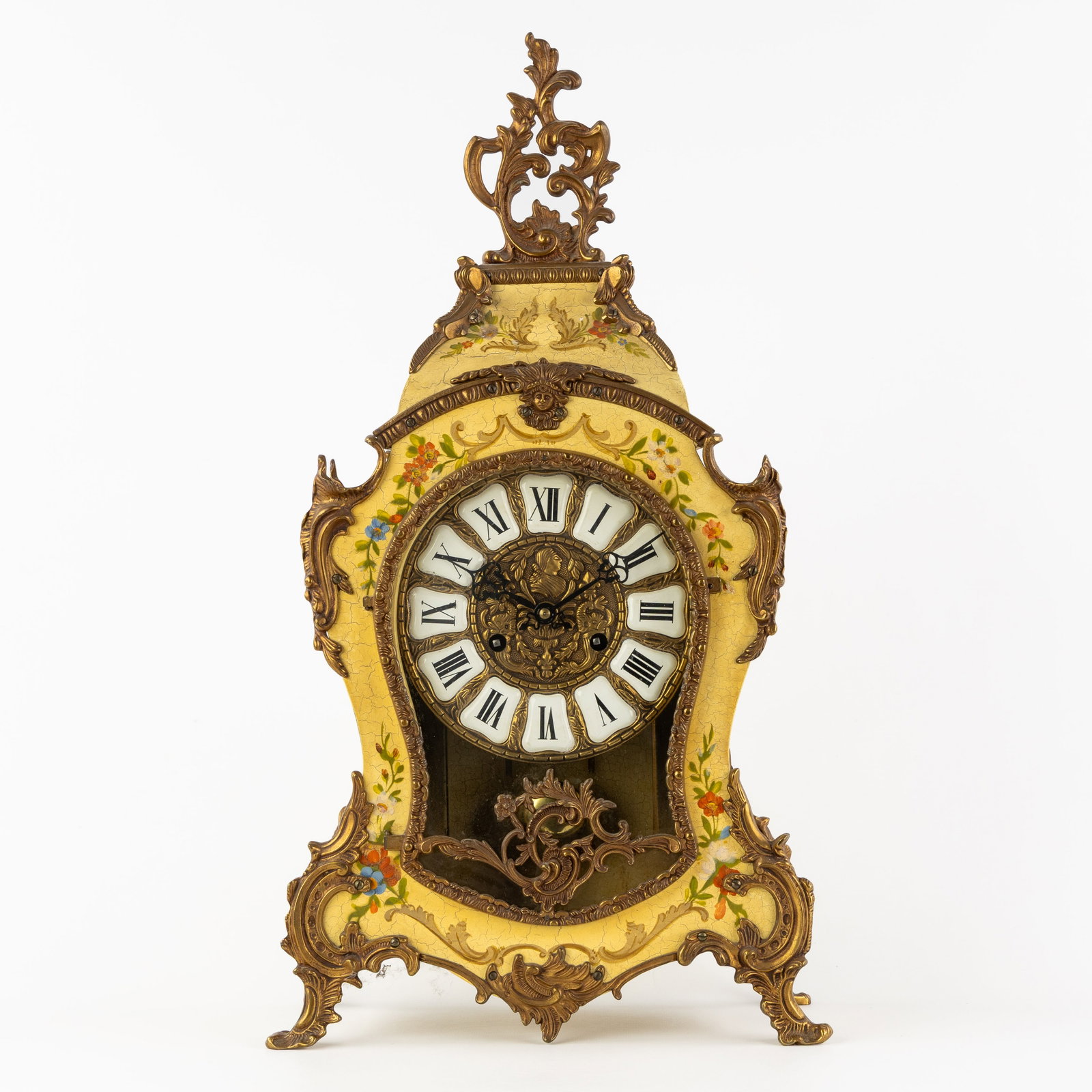 A Cartel clock, Louis XV style, patinated wood with hand-painted floral decoration and bronze (1 of 11)