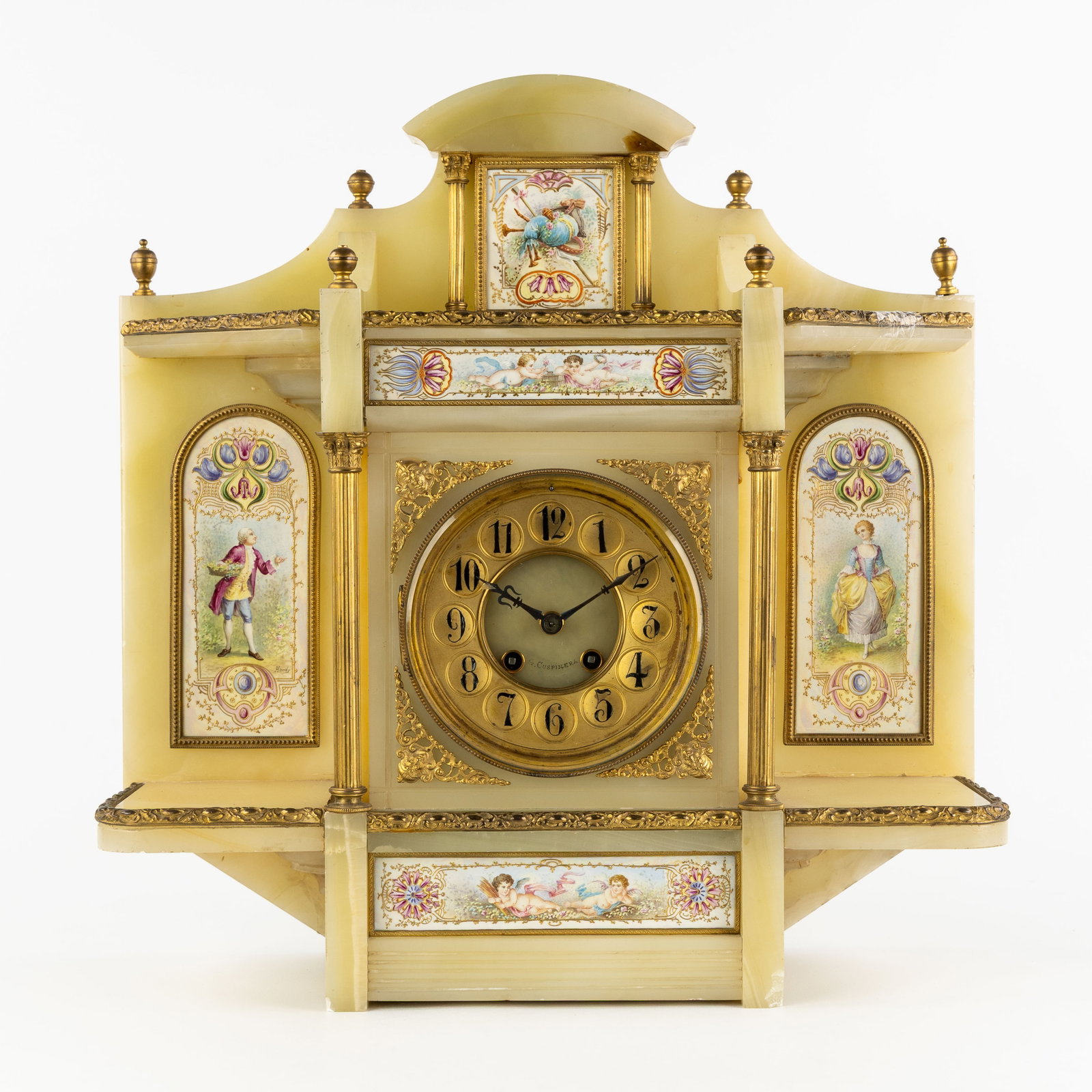 An Onyx mantel clock, mounted with Porcelain plaques and Gilded bronze, circa 1900. (1 of 16)