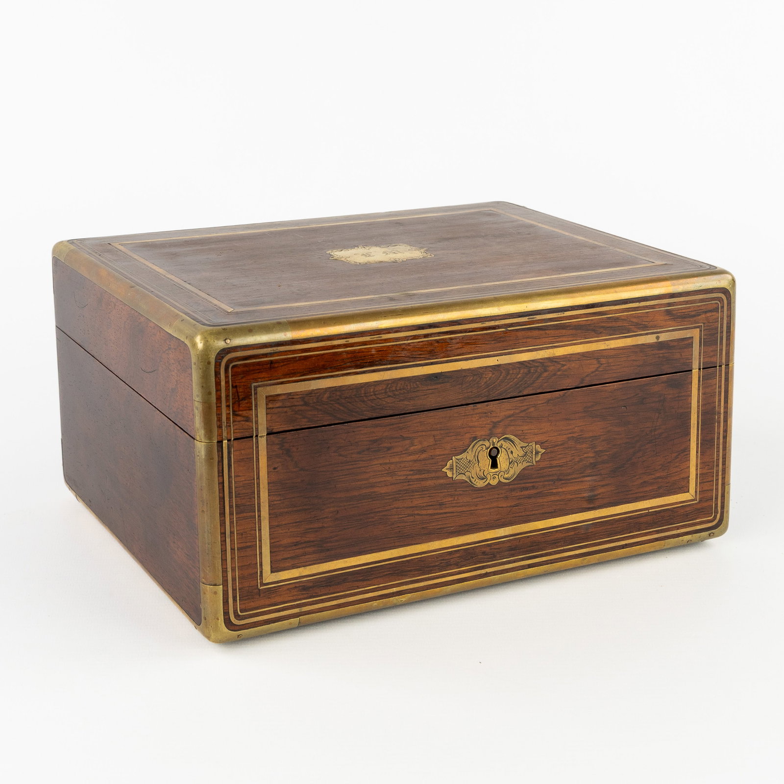 A. Vedel, Vedel & Cie, a rosewood letterbox with brass inlay, France, Paris, 19th C. (1 of 8)