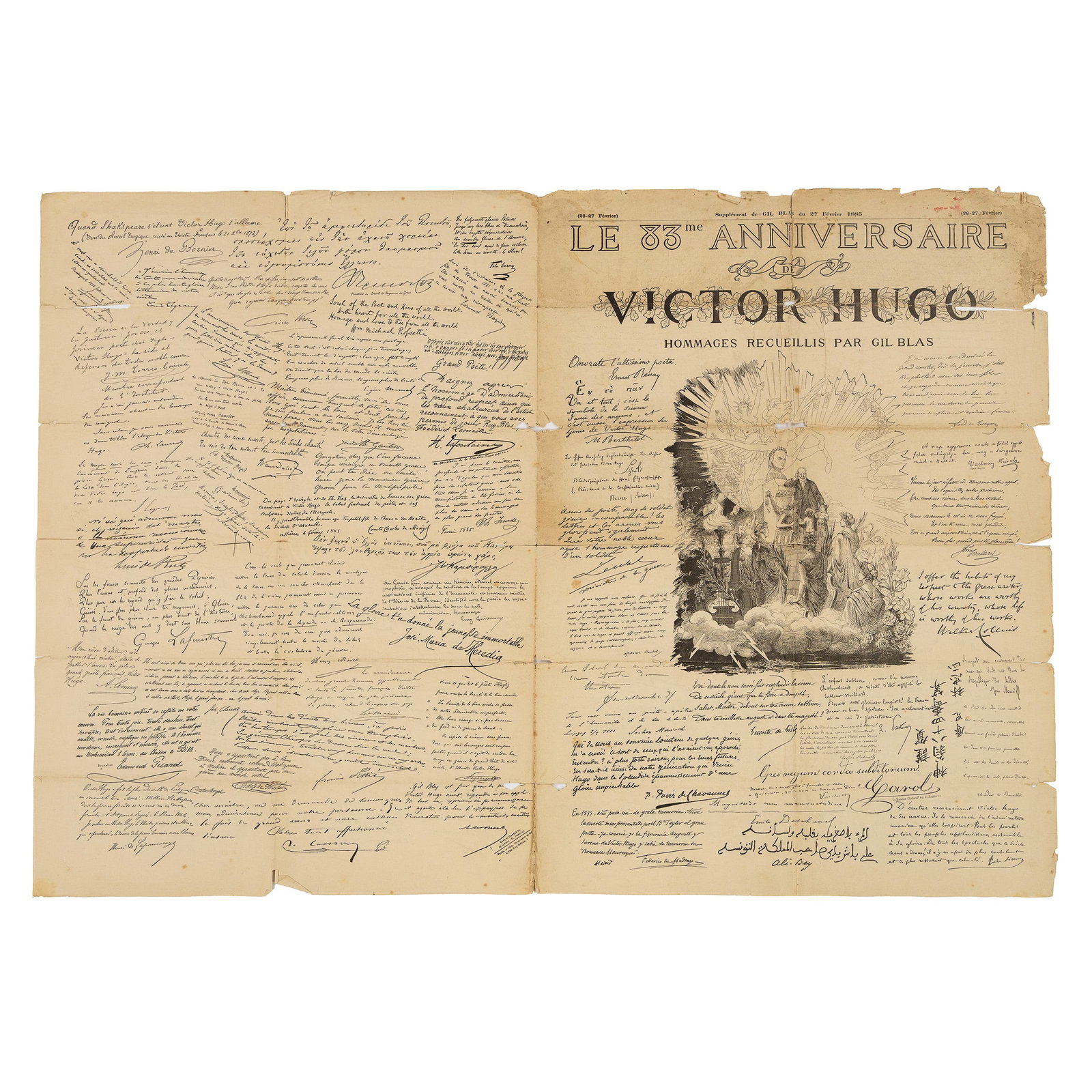 'Le 83eme Anniversaire de Victor Hugo - Hommages Recueillis par Gil Blas', an engraving, France (1 of 9)