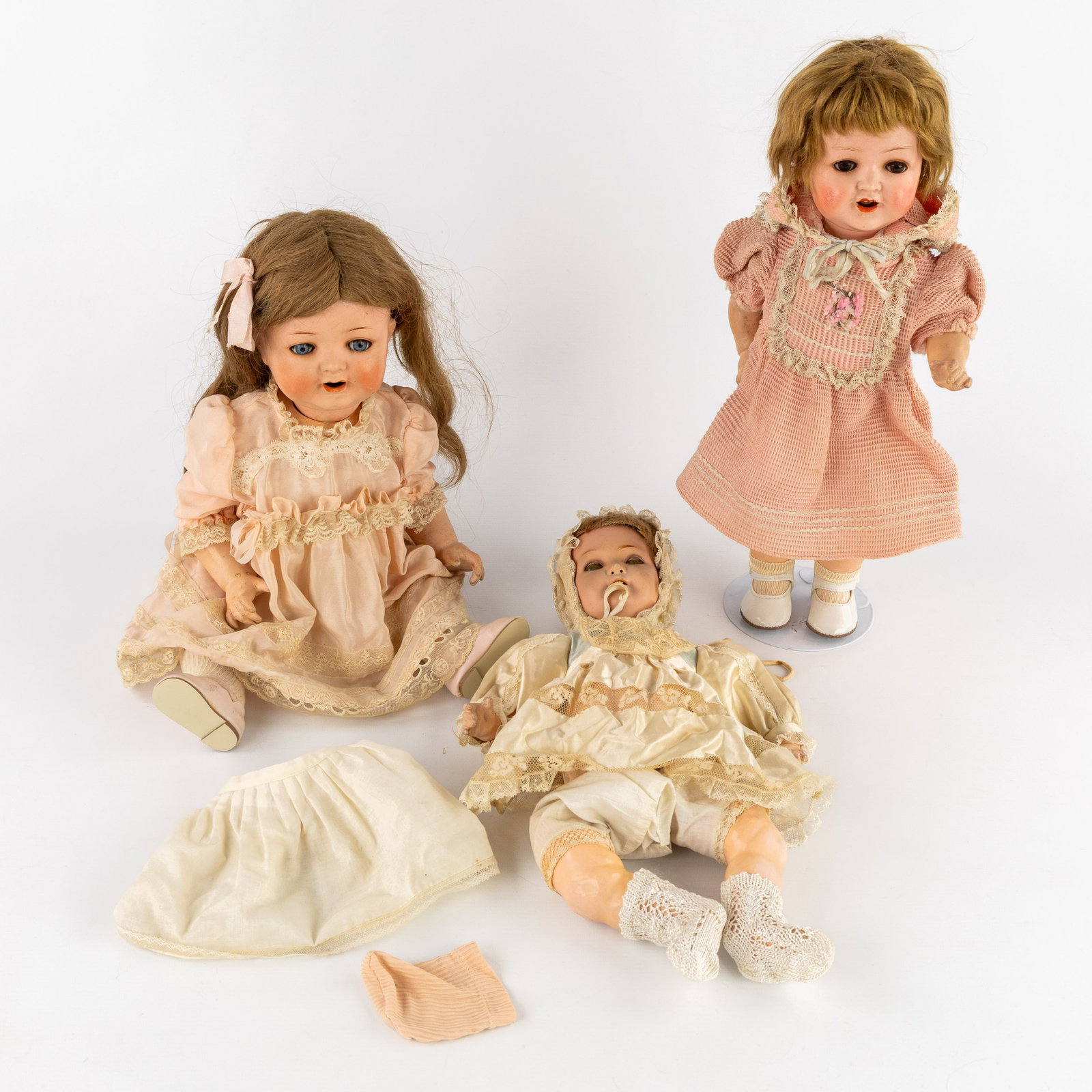 Heubach Köppelsdorf, three character dolls, Spritz porcelain, Biscuit porcelain, Germany, circa (1 of 10)
