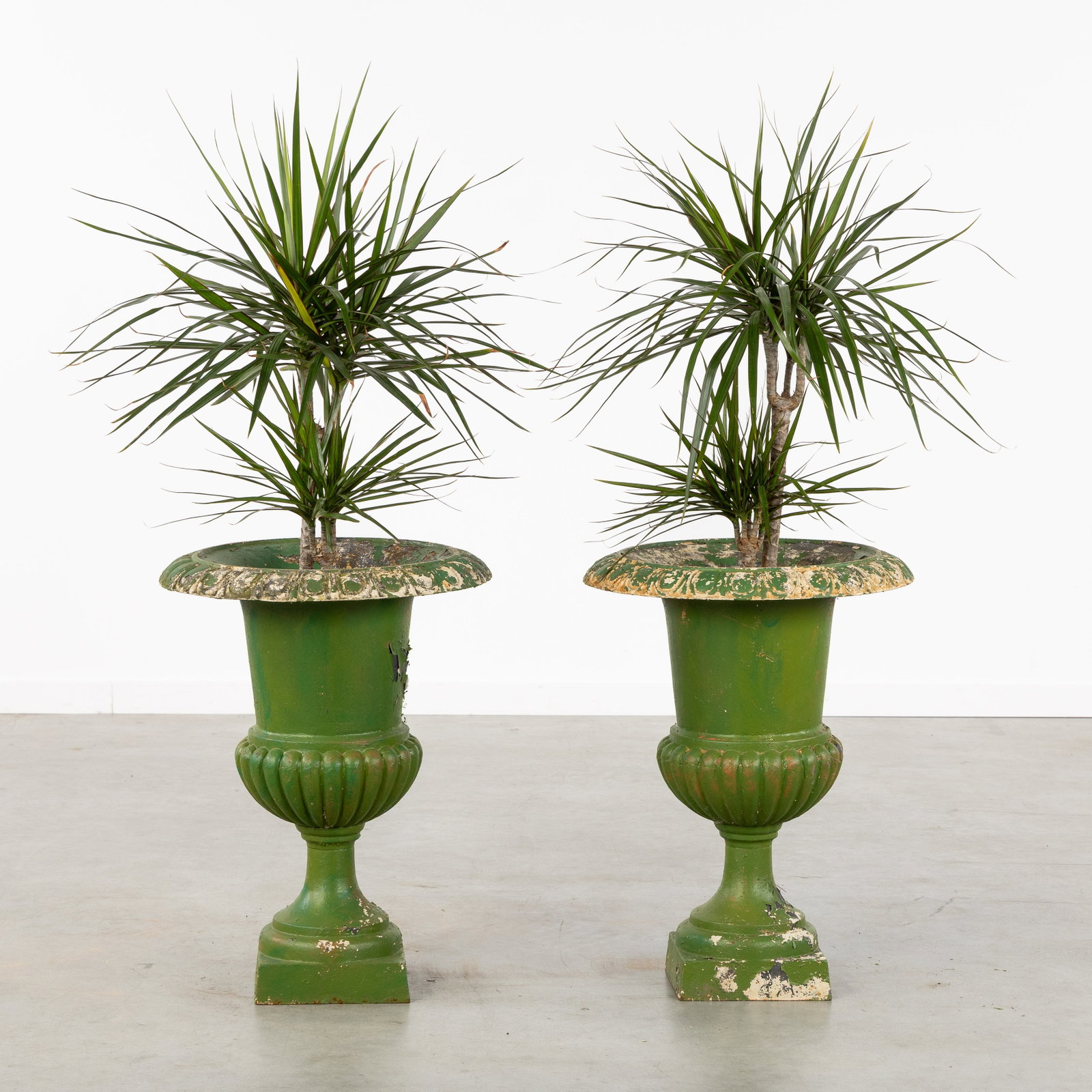 A Pair of Medici garden vases, patinated cast iron, 20th C.: A Pair of Medici garden vases, patinated cast iron, 20th century. Dimensions: (W:47 x H:62 cm) The absence of a condition report does not imply a perfect item. Please send us an e-mail to request a co