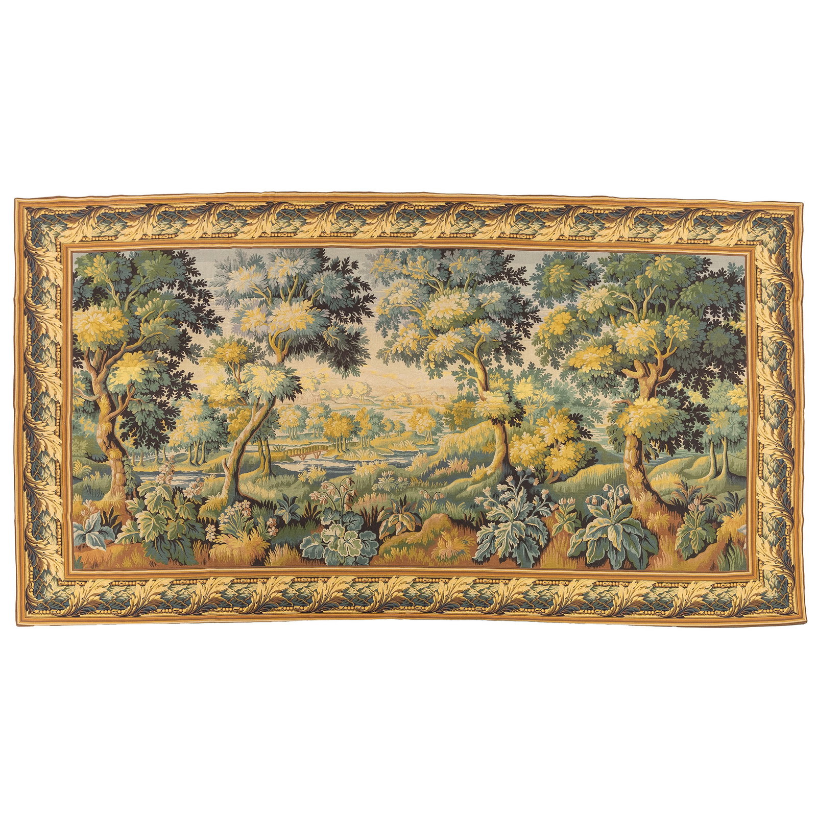 A Large decorative tapestry with a landscape decor, Verdure, Aubusson style, 20th C. (1 of 7)