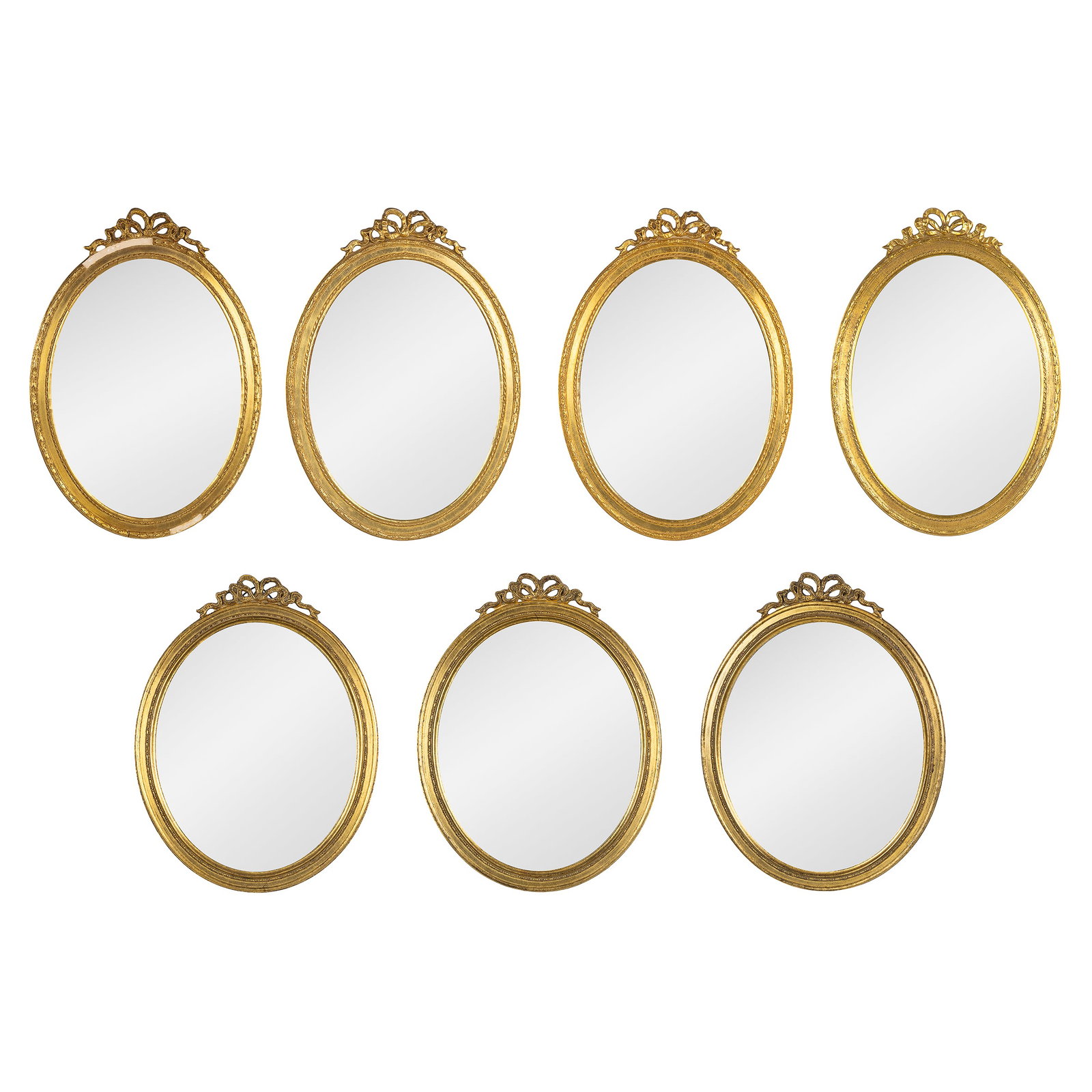 Deknudt, a set of 7 gilded mirrors, Louis XVI style, finished with a bow. (1 of 14)