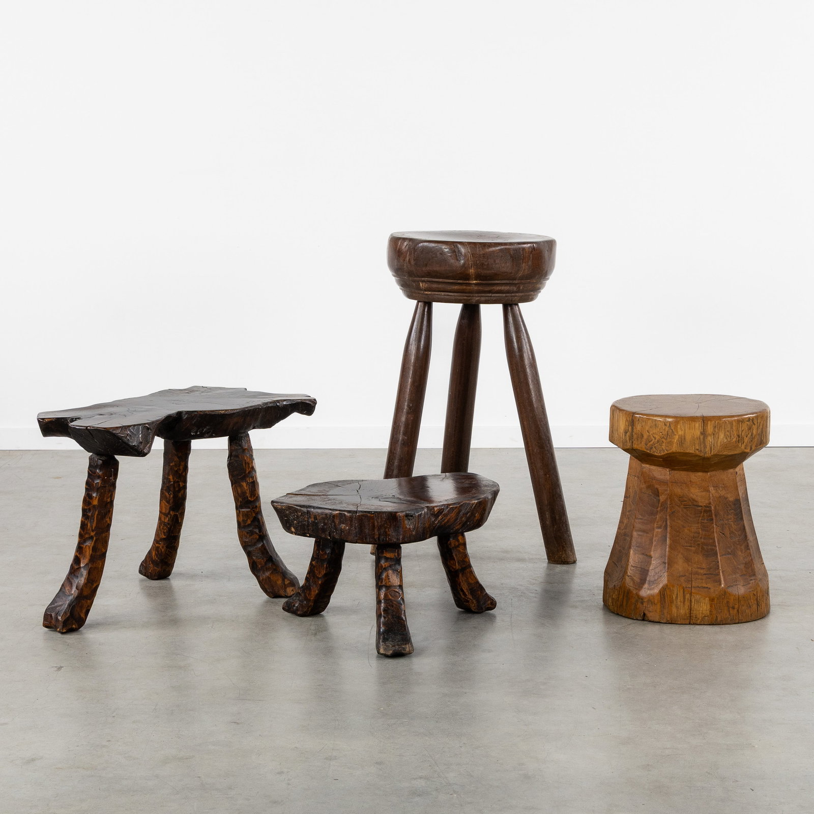 Four decorative solid wood side tables or tree trunk stools. Circa 1960-1970. (1 of 4)