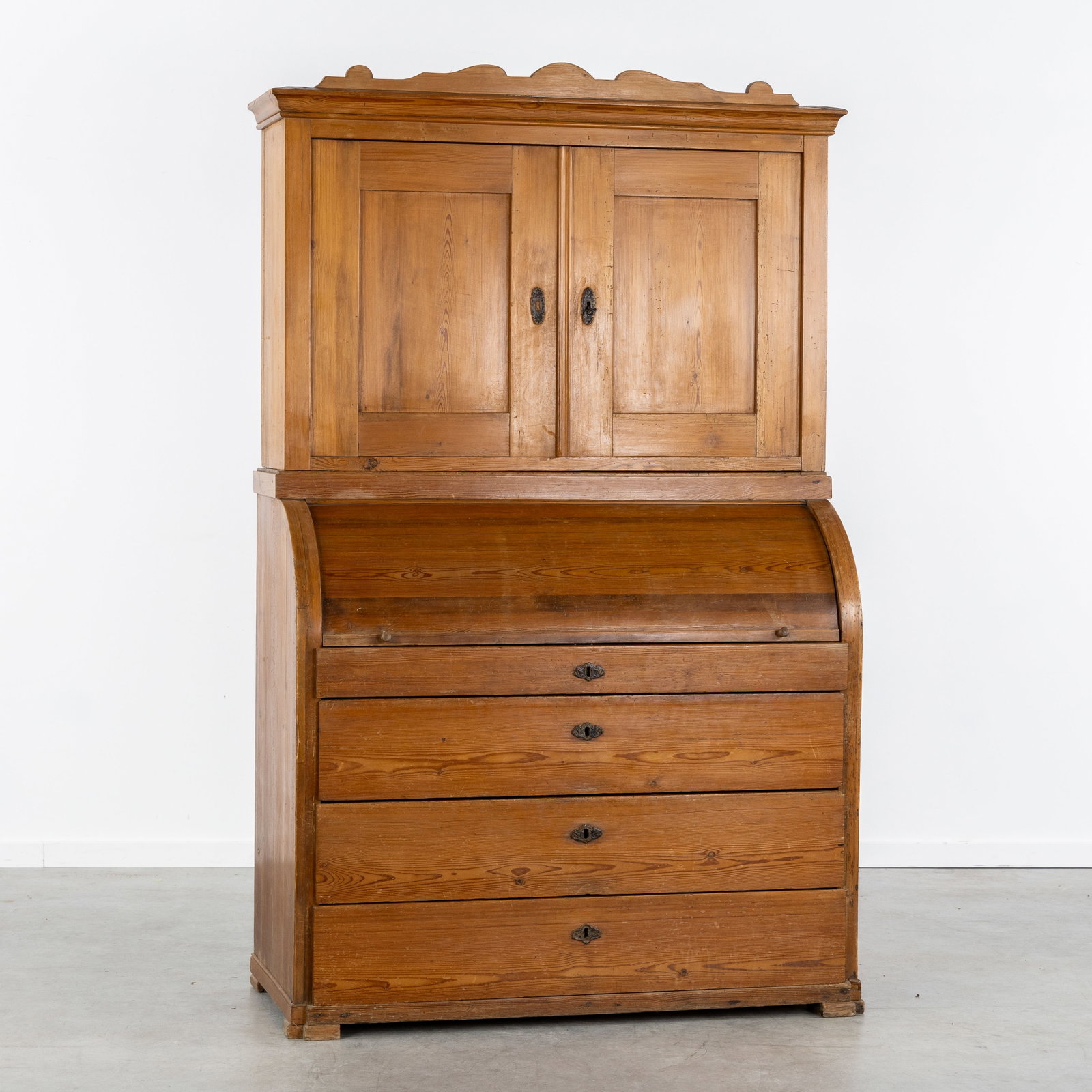 An Antique Scandinavian pine Deux Corps secretary cabinet, Biedermeier style, 19th C. (1 of 9)