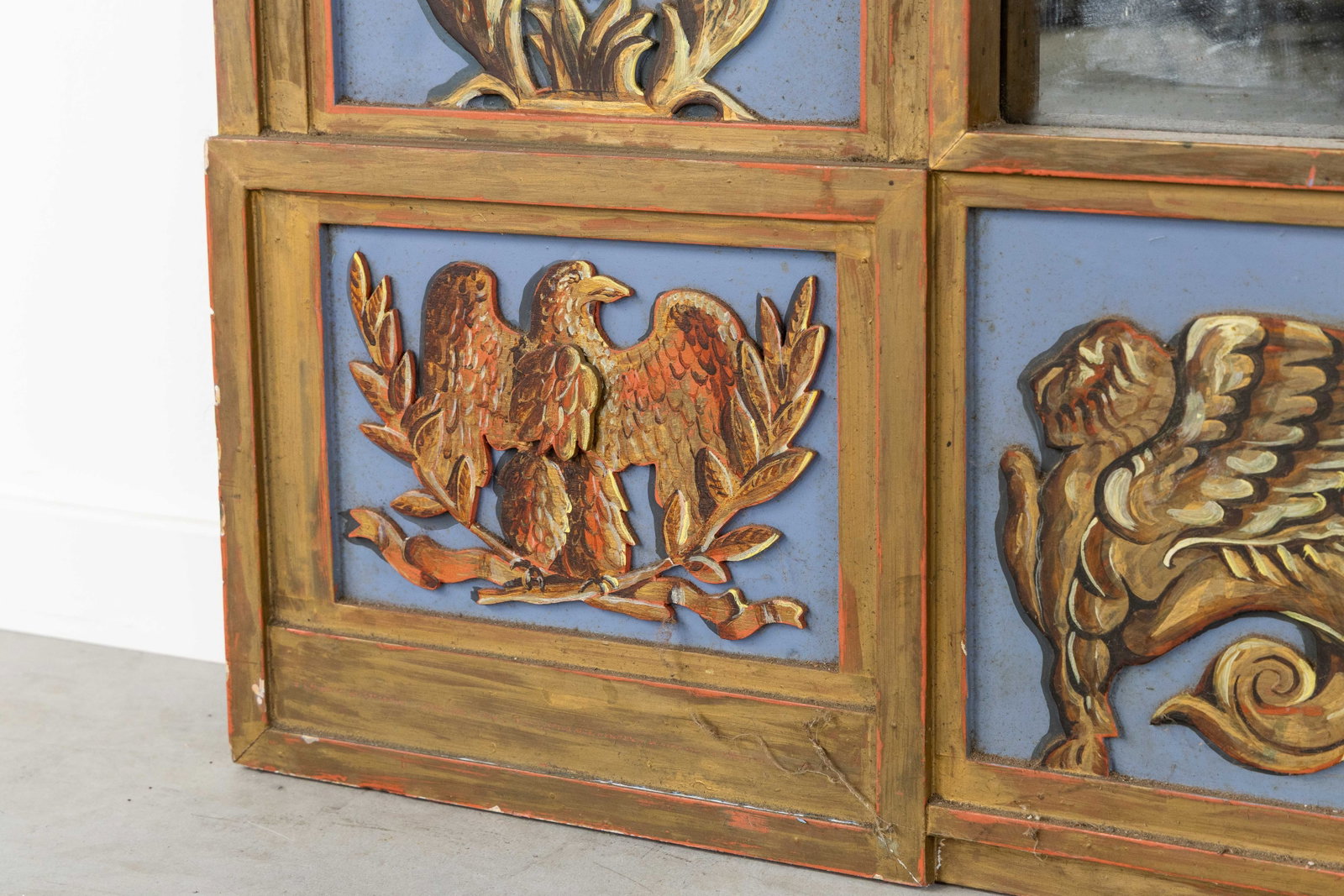 An Impressive large mirror, patinated wood and glass, Byzantine and Empire ornamentation, 20th C. - 5