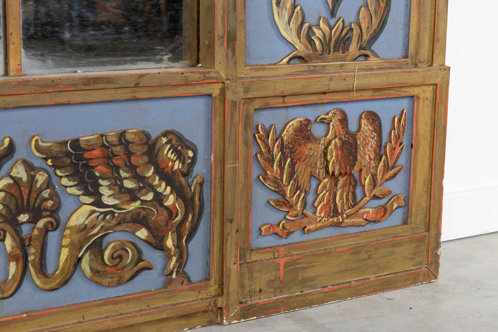 An Impressive large mirror, patinated wood and glass, Byzantine and Empire ornamentation, 20th C. - 6
