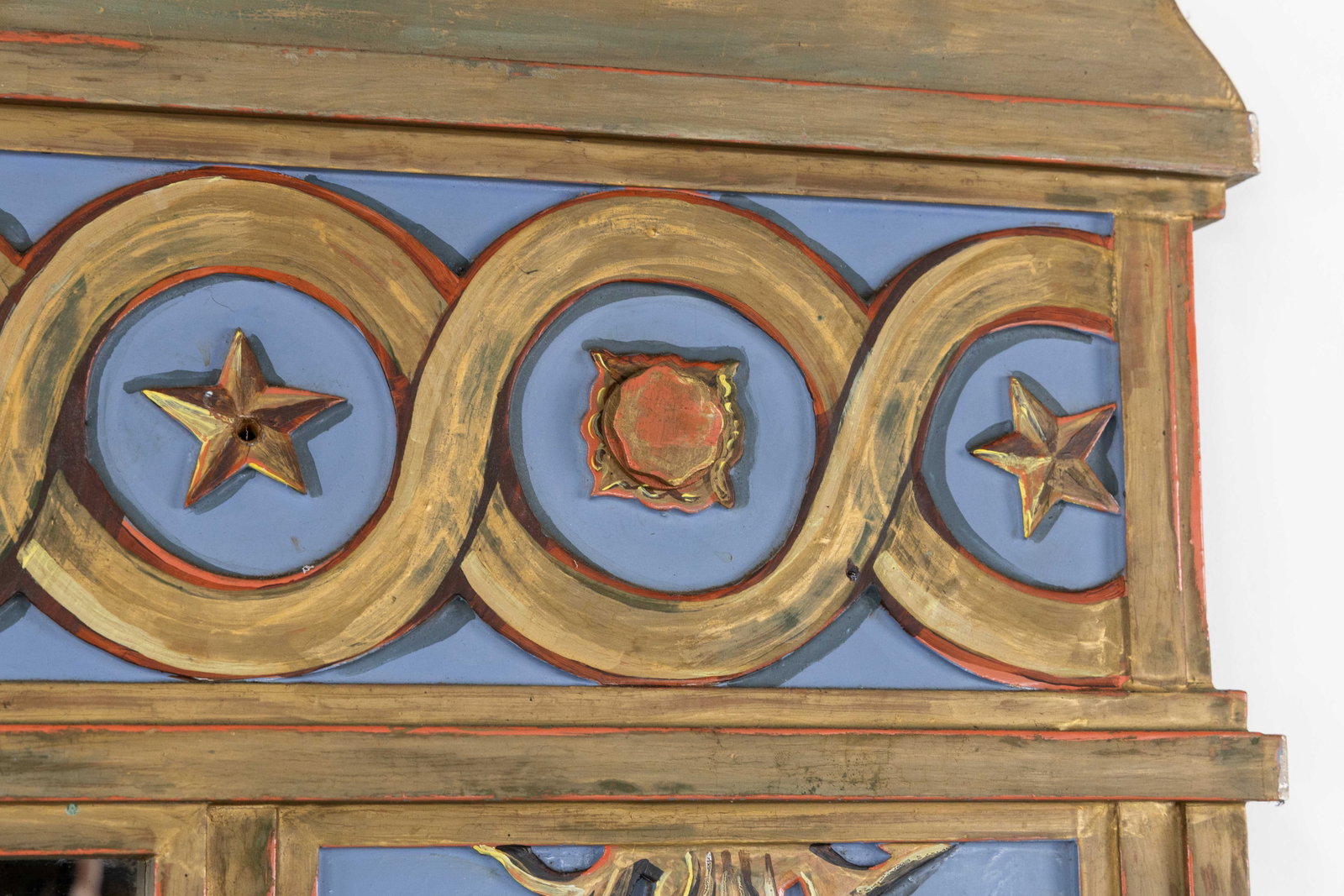 An Impressive large mirror, patinated wood and glass, Byzantine and Empire ornamentation, 20th C. - 8