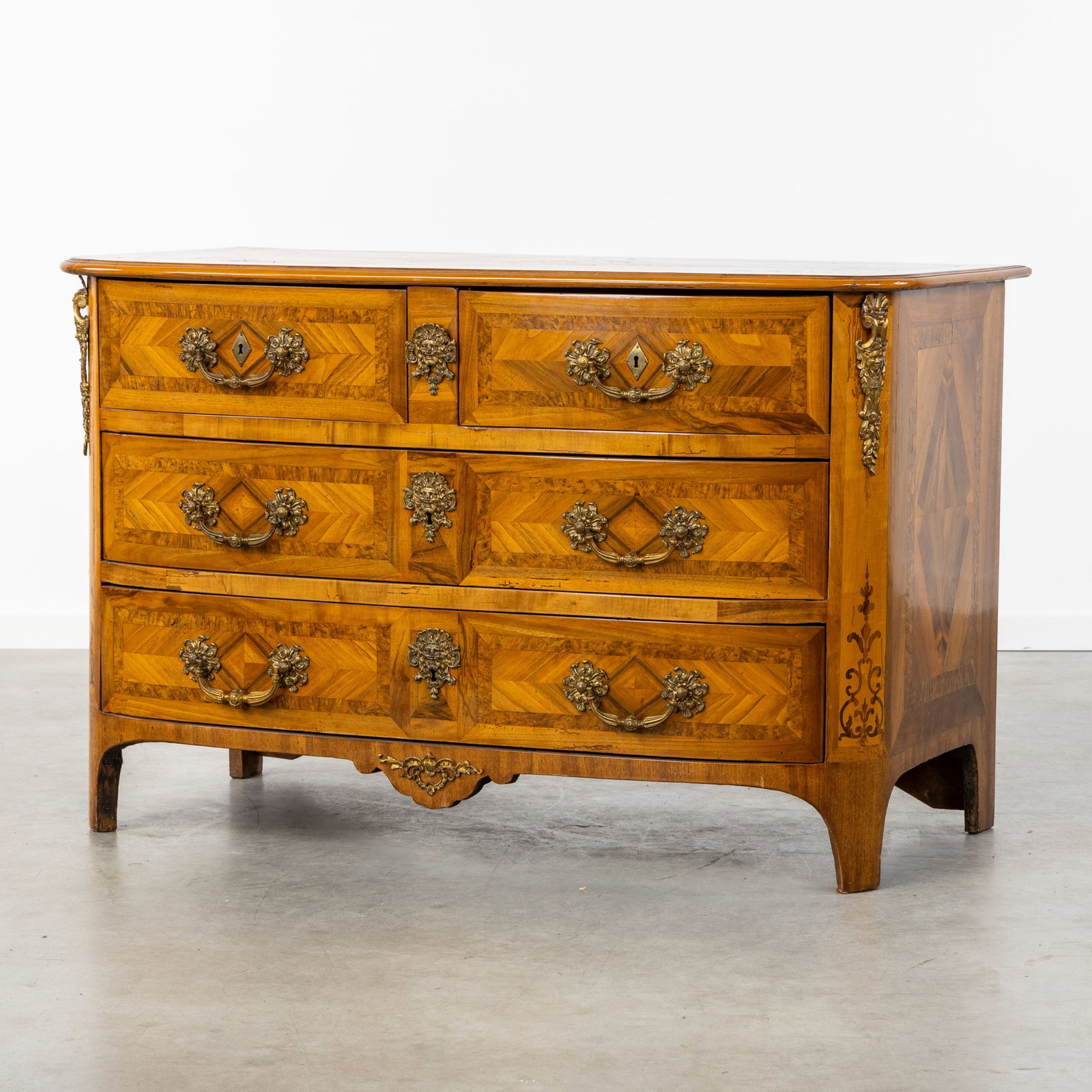 An Antique Commode Dauphinoise, marquetry inlay and gilded bronze fittings, France, Louis XIV (1 of 11)