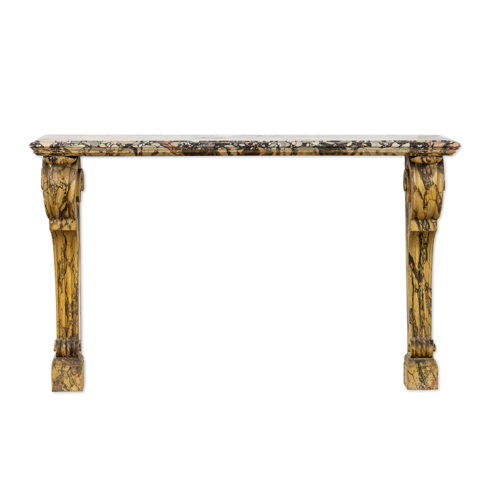 An Antique wall console or console table, faux marble and marble top, Louis XVI stijl, 19th C. (1 of 7)