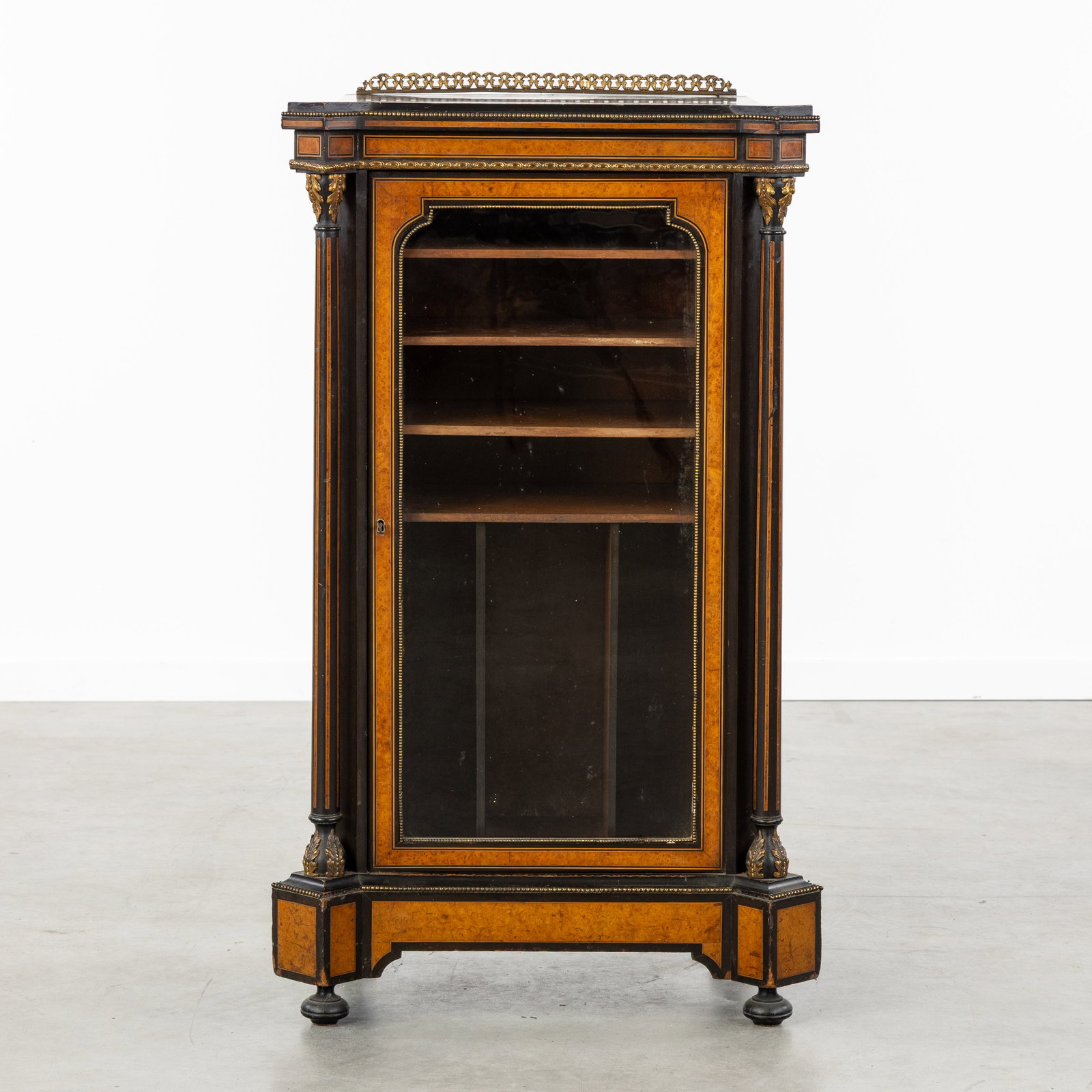 T.H. Filmer & Son (1835-1883) a Victorian music cabinet. Ebonized wood, burr veneer, and bronze (1 of 9)