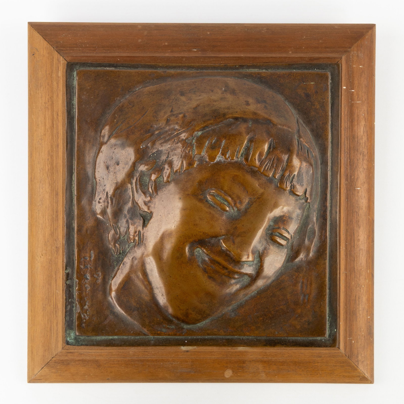 Rik Wouters (1882-1916) 'Rayon de Soleil', a patinated bronze plaque of Nel.: Rik Wouters (1882-1916) 'Rayon de Soleil', a patinated bronze plaque of Nel. Patinated bronze.Signed lower left.Mounted on a wooden frame. (34 x 33 cm). Dimensions: (W:24,5 x H:25,5 cm) The absence of