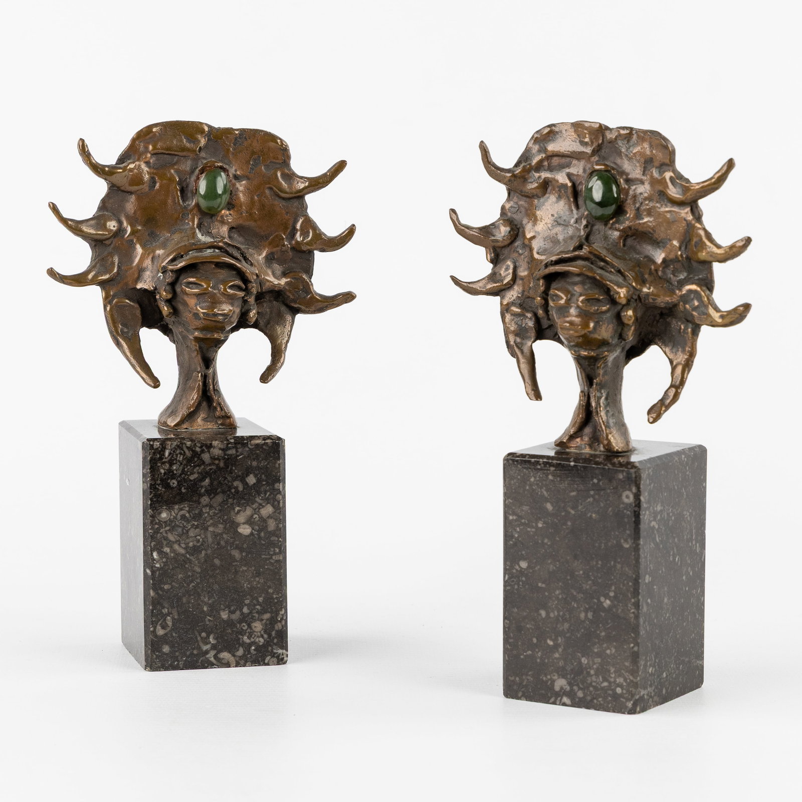 Jef Van Tuerenhout (1926-2006) 'Imaginary Female Bust', a pair of bronze sculptures. (1 of 8)