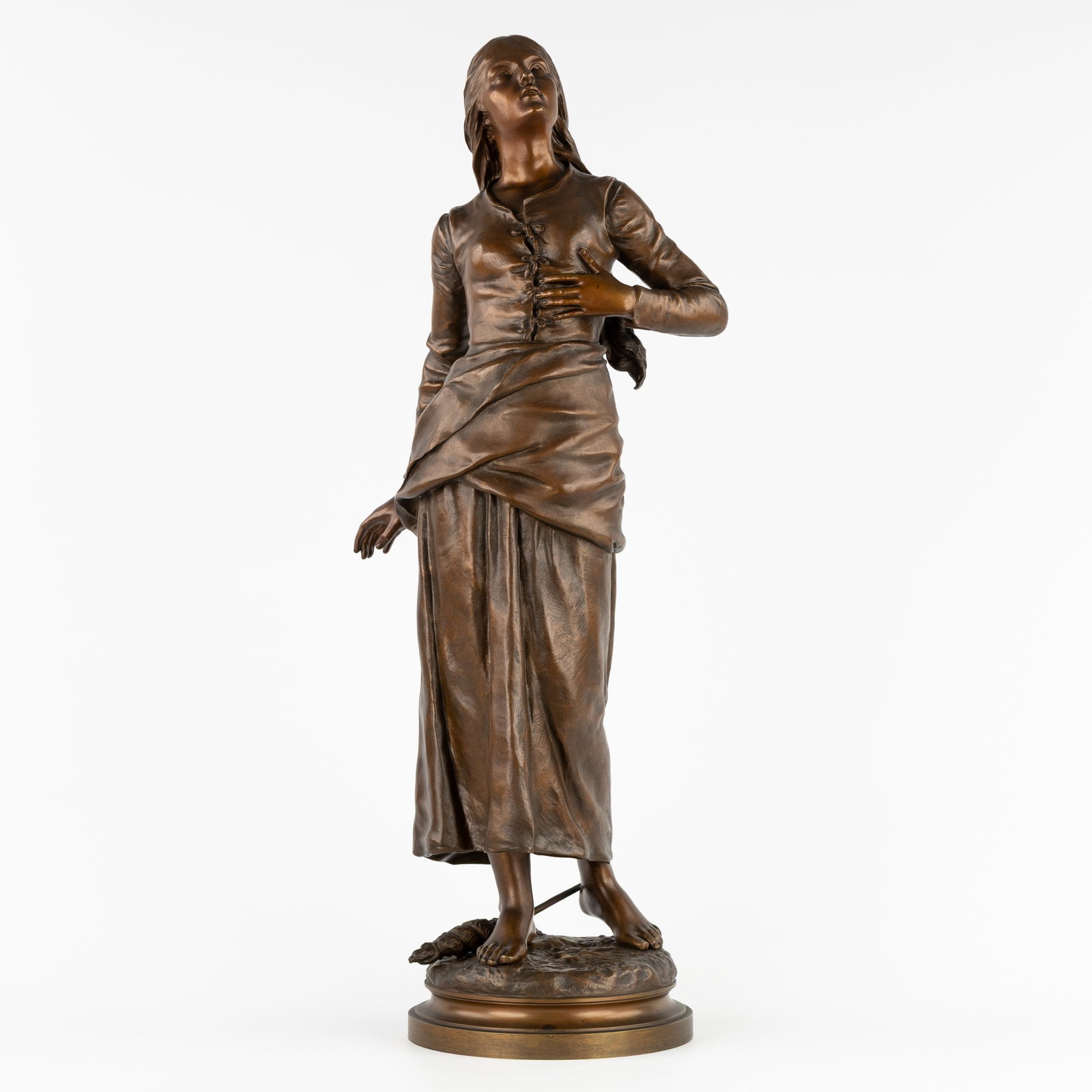 Edouard Drouot (1859-1945) 'Jeanne D'Arc ecoutant ses voix', patinated bronze. (1 of 6)