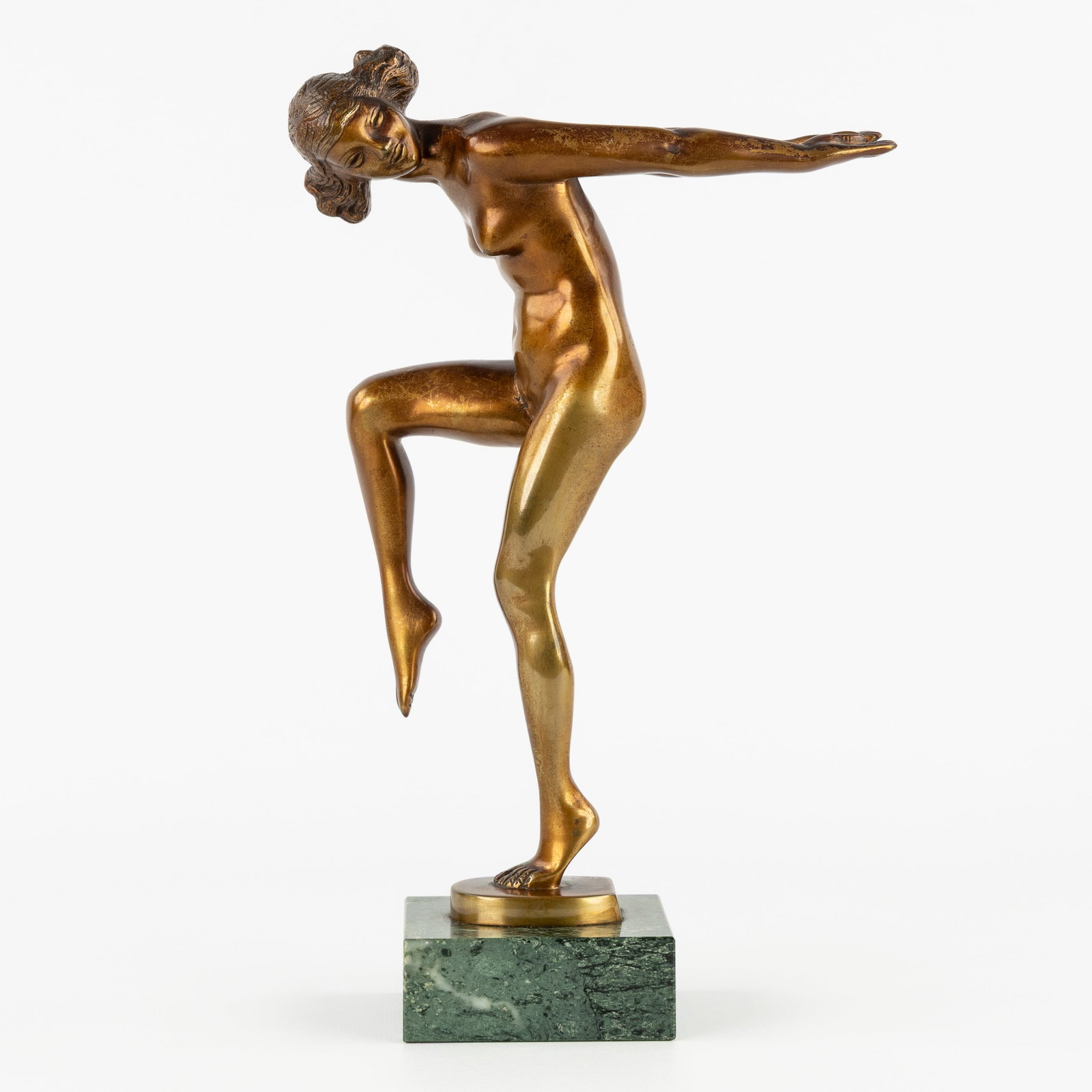 An Art Deco sculpture of a nude dancer, in the style of Josef Lorenzl and Claire Colinet, Art Deco. (1 of 8)