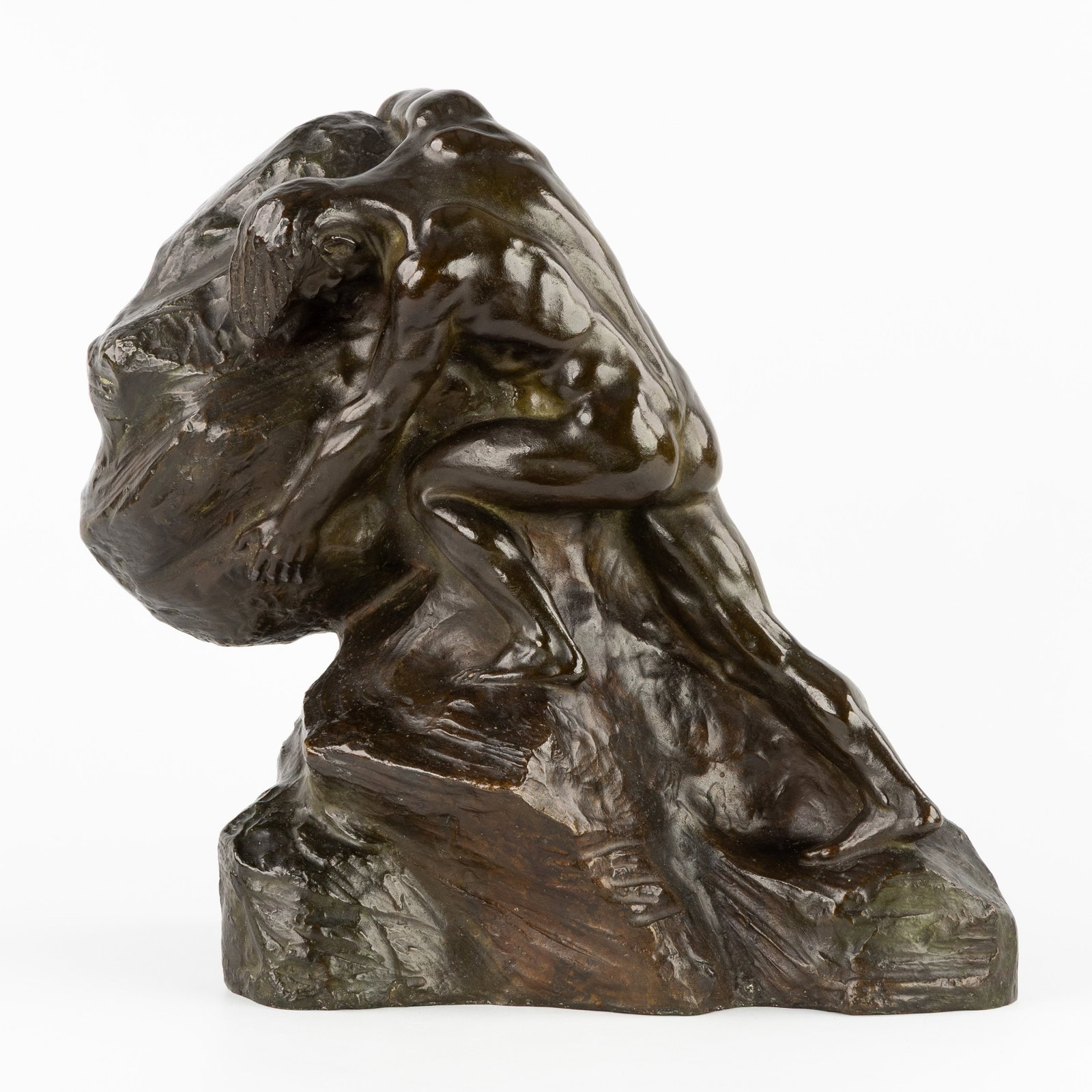 Joseph Witterwulghe (1883-1967) 'Le Rocher de Sisyphe', Cire Perdue, 7/10, patinated bronze.: Joseph Witterwulghe (1883-1967) 'Le Rocher de Sisyphe', Cire Perdue, 7/10, patinated bronze. Patinated bronze.Depiction of the Sisyphus labor.Signed 'J. Witterwulghe'.Numbered 'VII X'.Foundry stamp 'B