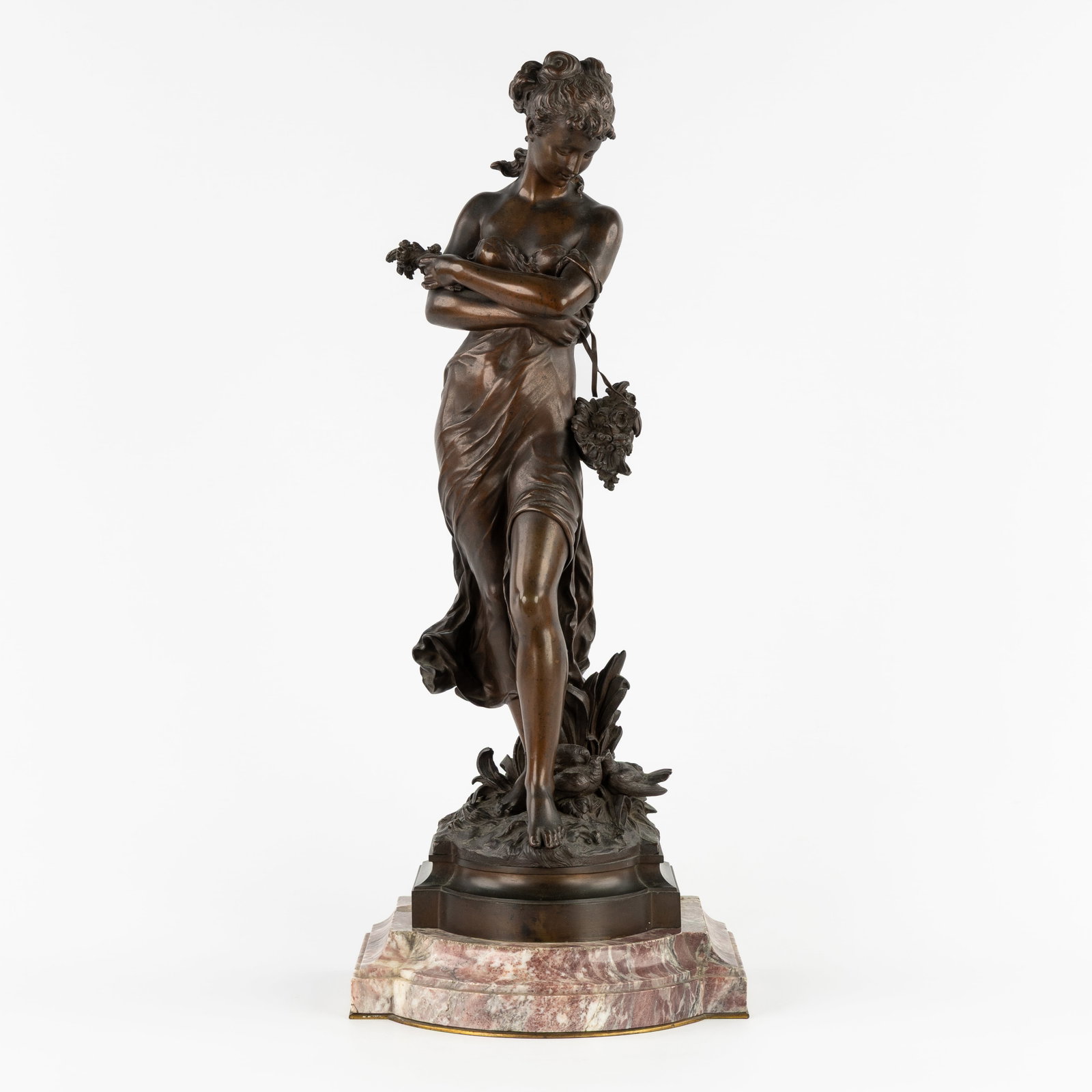 Hippolyte Moreau (1832–1927) 'Le Printemps' patinated bronze on marble. (1 of 9)
