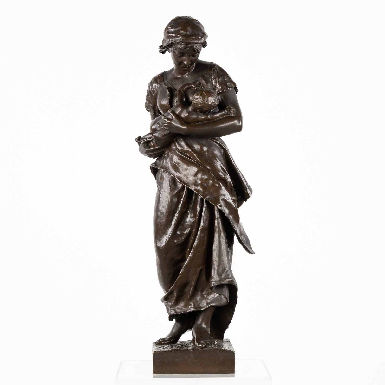 Emile Laporte (1858-1907) 'Maternite', patinated bronze, circa 1880.: Emile Laporte (1858-1907) 'Maternite', patinated bronze, circa 1880. Patinated bronze.Signed 'E. Laporte'.Dated '1883 (?)'. Dimensions: (W:25 x H:82 x L:29 cm) The absence of a condition report does n