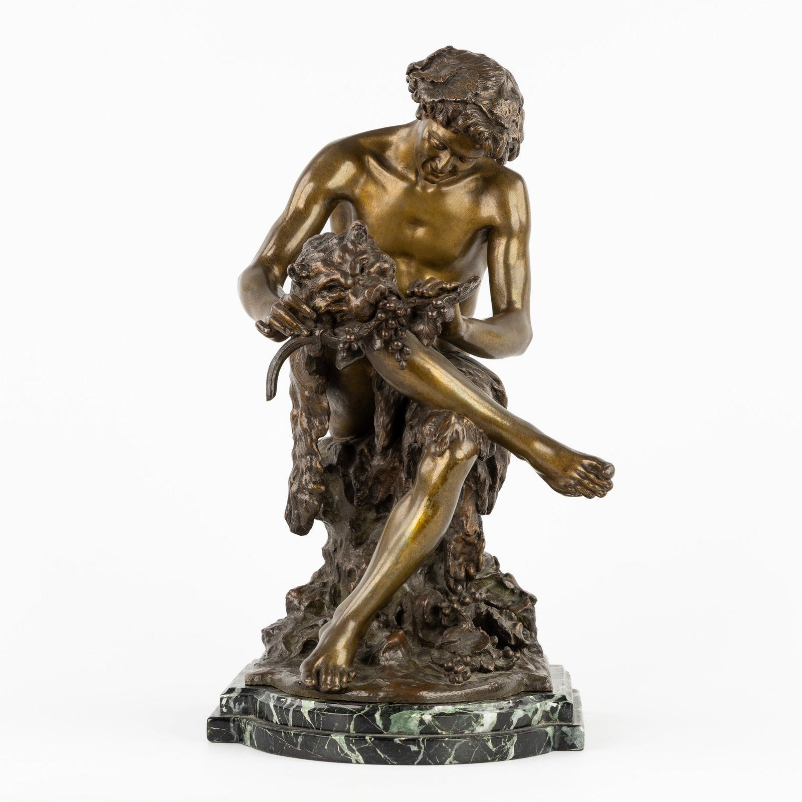 Claudius Marioton (1844-1919) 'Bacchus', patinated bronze and marble. (1 of 9)