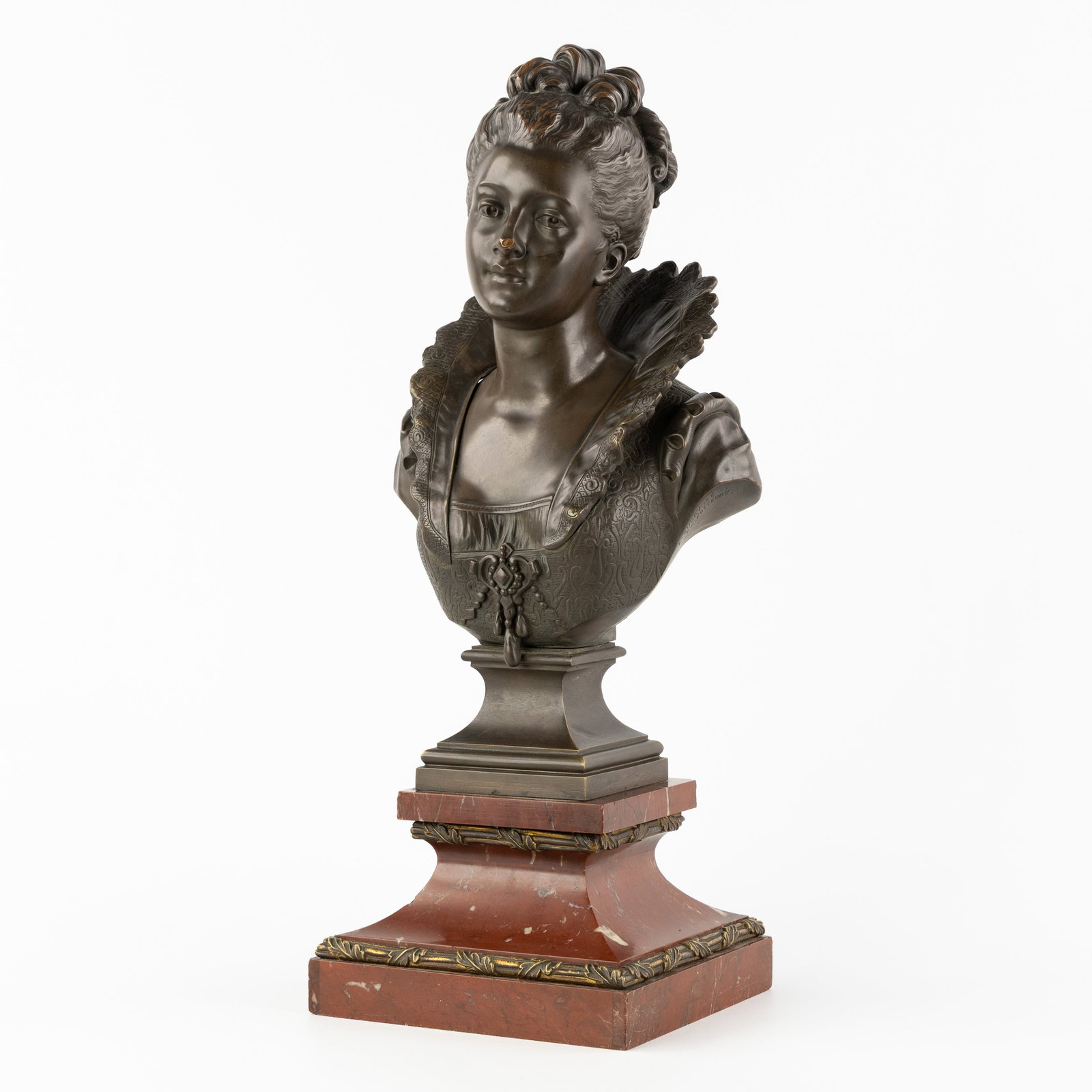 Angelo Francia (1833-c.1883) 'Bust of a Young Lady', patinated bronze and red marble. (1 of 8)