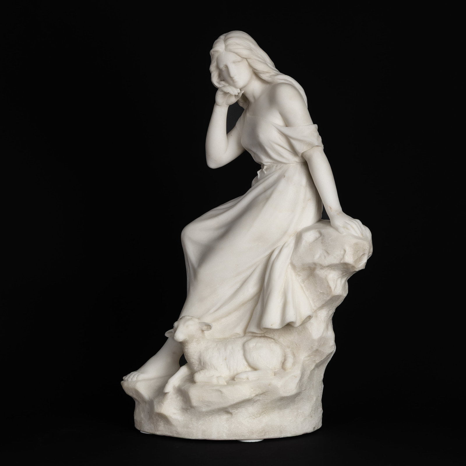 Giuseppe Gambogi (1862-1938) 'Lady with a lamb', Carrara Marble. (1 of 9)