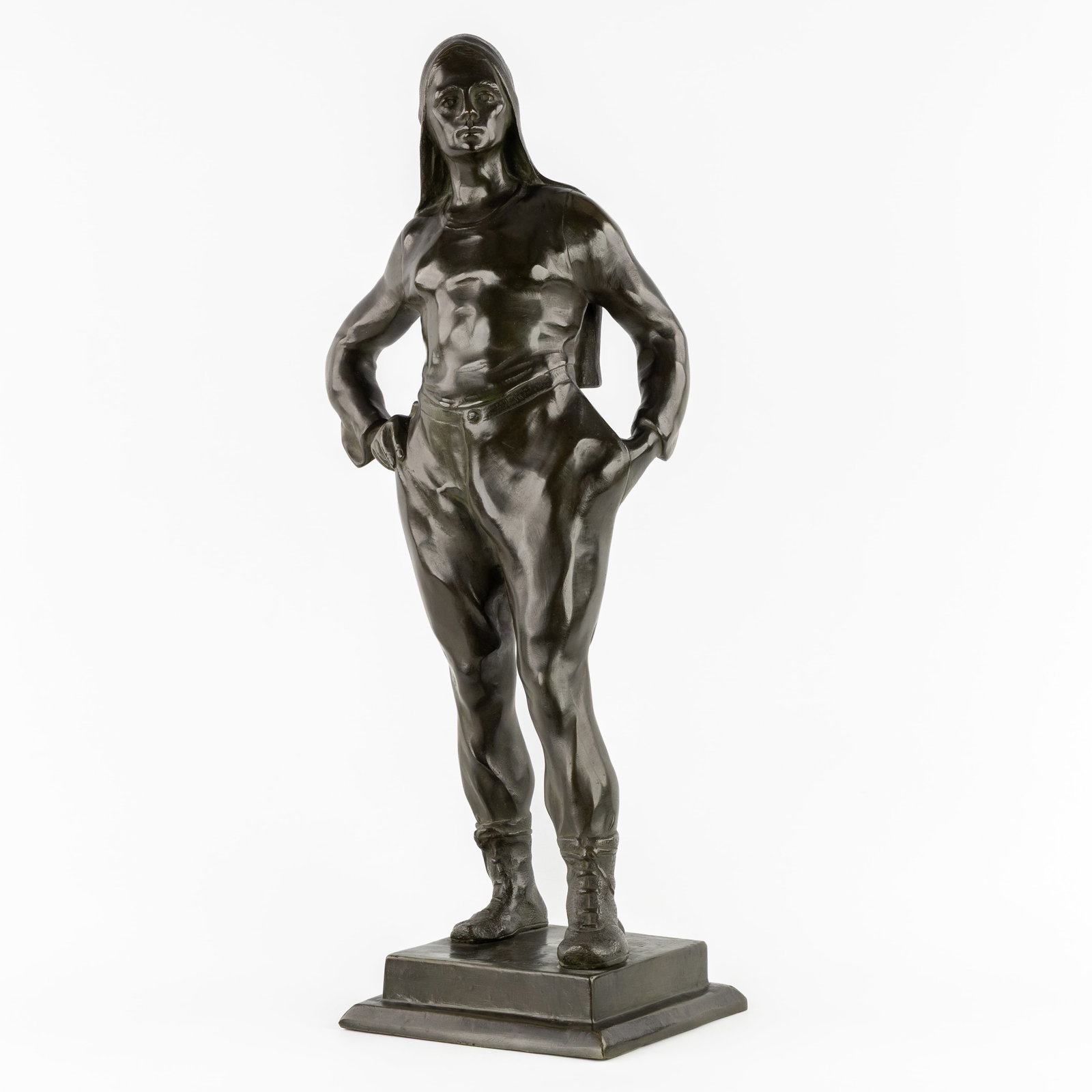 Alphonse Henri Nelson (1854-1919) 'Le Debardeur', patinated bronze.: Alphonse Henri Nelson (1854-1919) 'Le Debardeur', patinated bronze. (The Stevedore)Patinated bronze.Signed 'A. Nelson'. Dimensions: (W:32 x H:70,5 x L:25 cm) The absence of a condition report does not