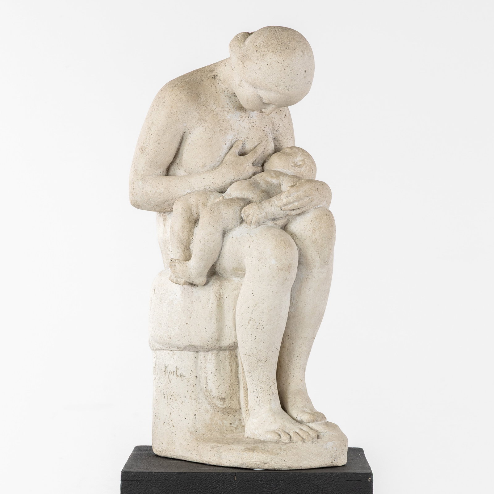 Albert Maurice De Korte (1889-1971) 'Motherhood', sculptured white stone (1944). (1 of 9)