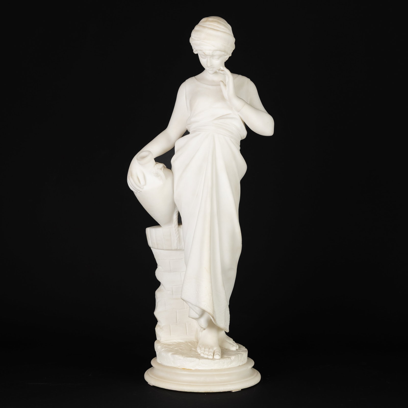 Guglielmo Pugi (c.1850-1915) 'Rebecca at the Well', sculptured alabaster. (1 of 9)
