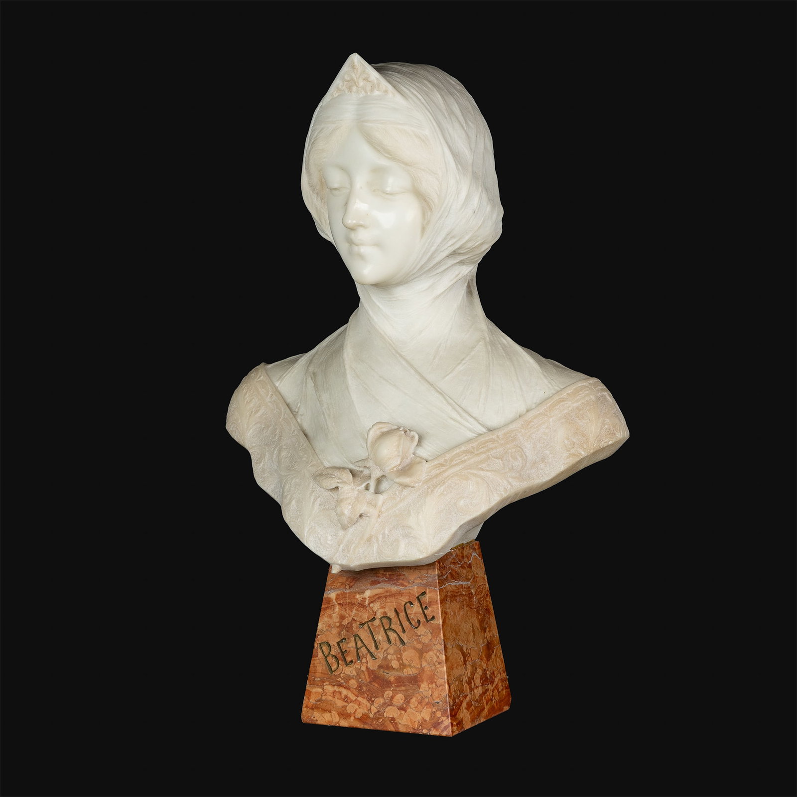 Henri Louis Levasseur (1853-1934) 'Beatrice', Sculptured Carrara Marble. (1 of 9)