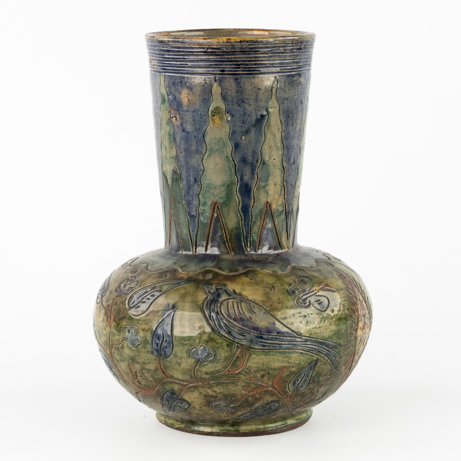 Bredene Pottery, a vase with floral bird decoration. Flemish Earthenware. (1 of 7)