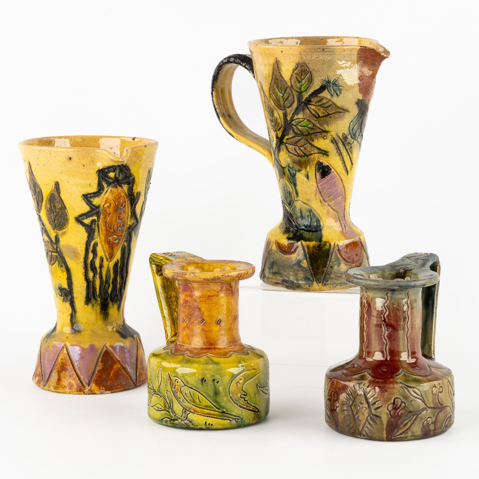 Bredene Pottery, two pairs of pitchers. Flemish Earthenware. (1 of 8)