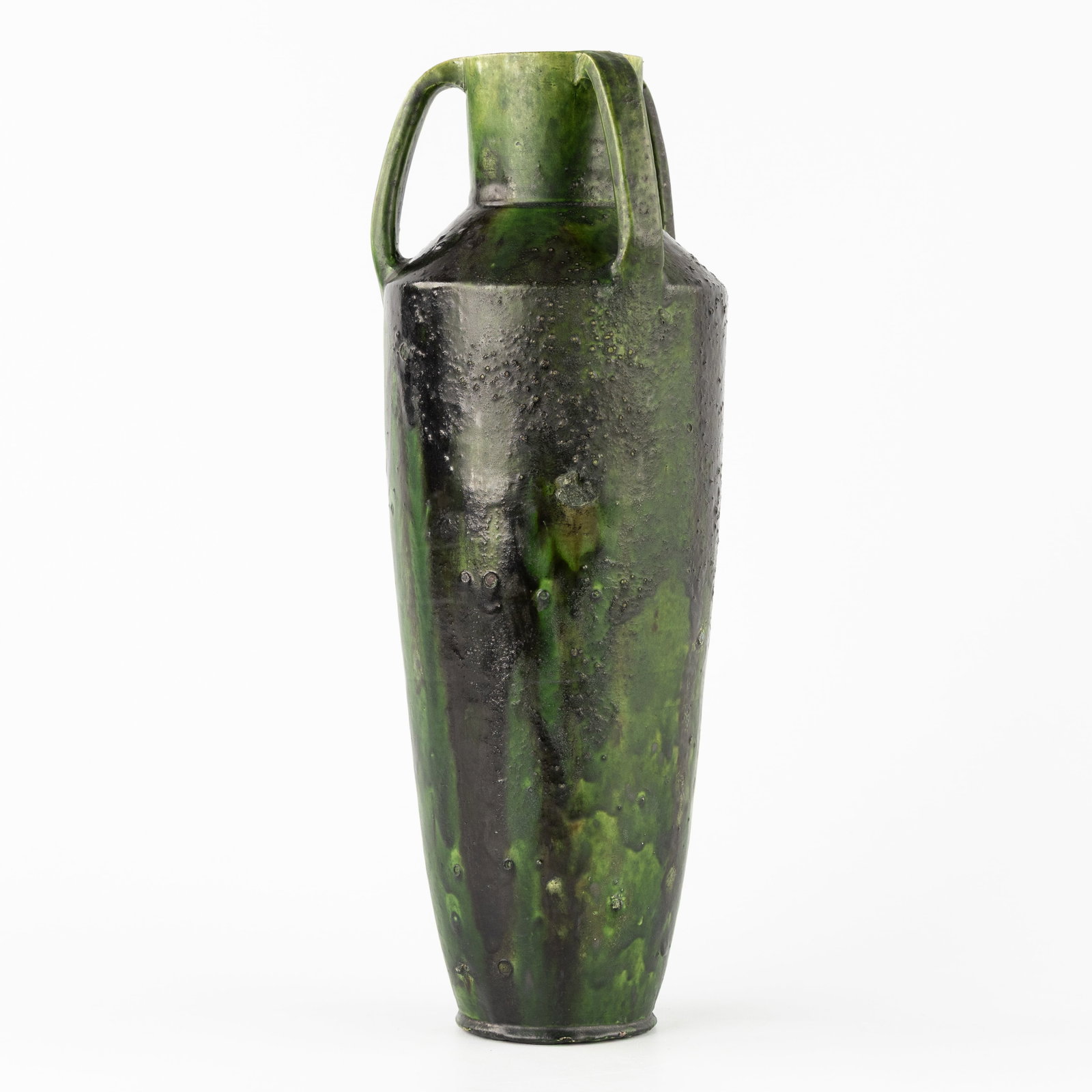 Arthur Craco (1869-1955) (Attr.) a vase or amphora, green glazed ceramic. (1 of 8)