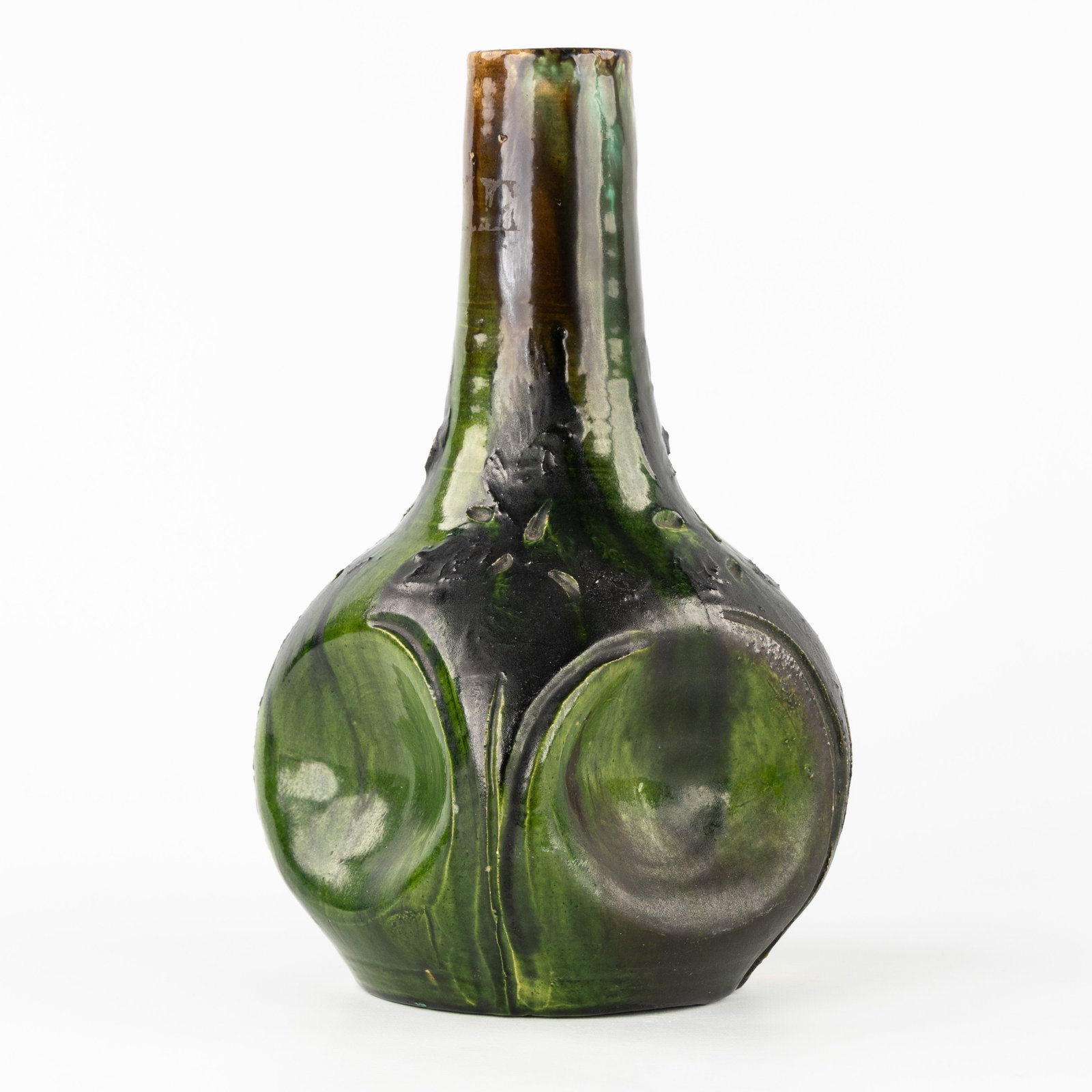 Arthur Craco (1869-1955) (Attr.) a square vase, green glazed ceramic, circa 1900. (1 of 7)